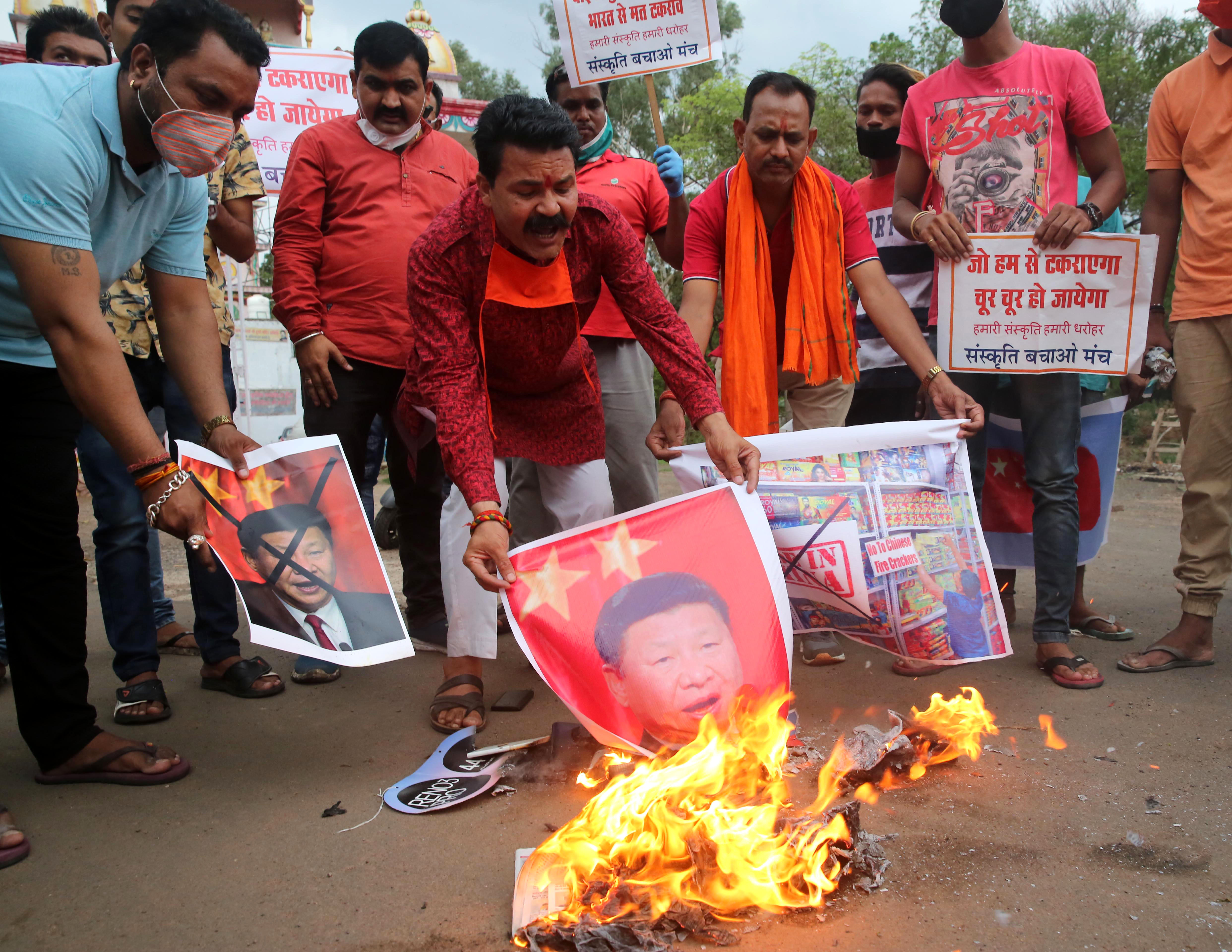 Protest against China in Bhopal