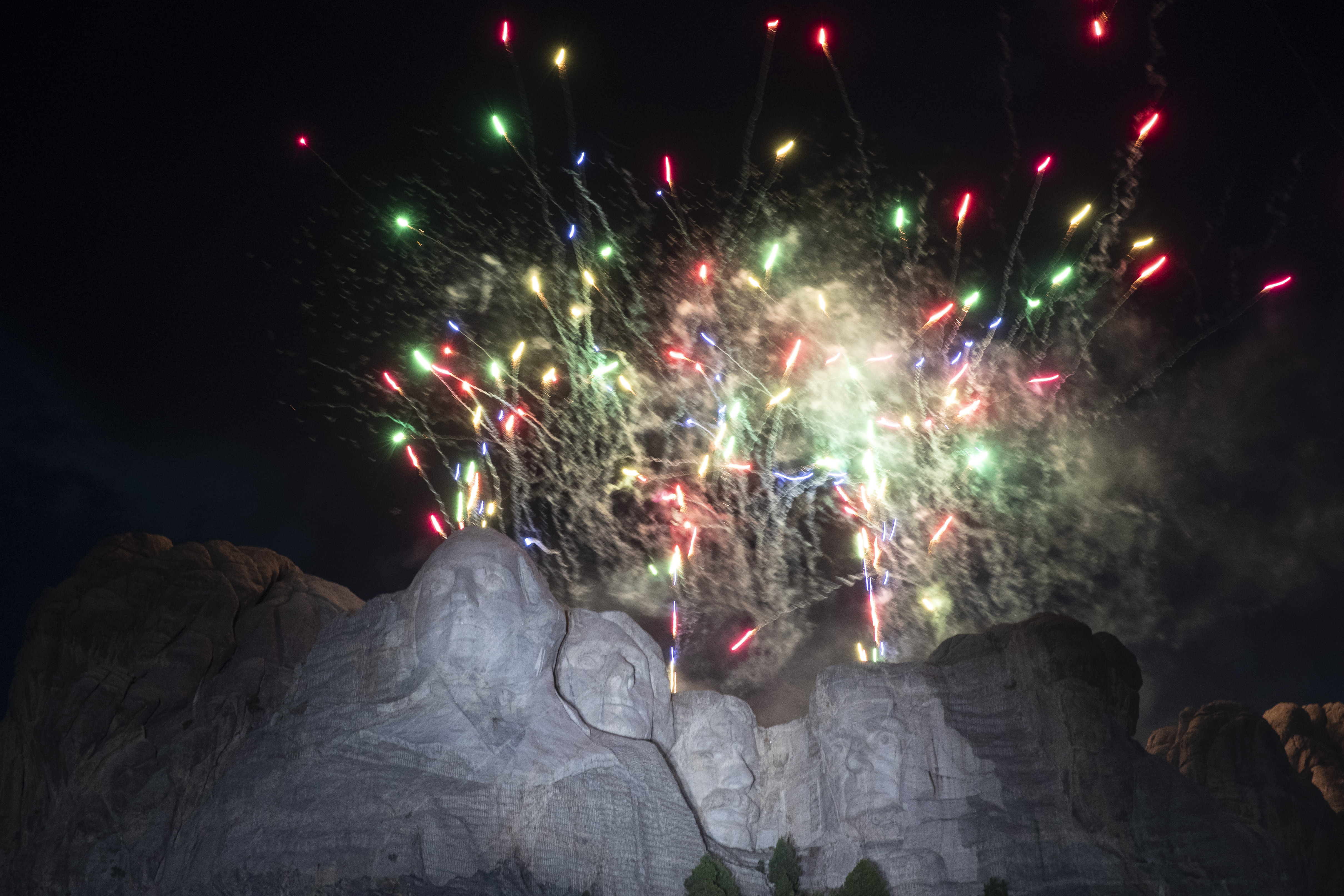 Fireworks light the sky at Mount Rushmore National Memorial, Friday, July 3, 2020, near Keystone, S.D., after President Donald Trump spoke. (AP Photo/Alex Brandon)
