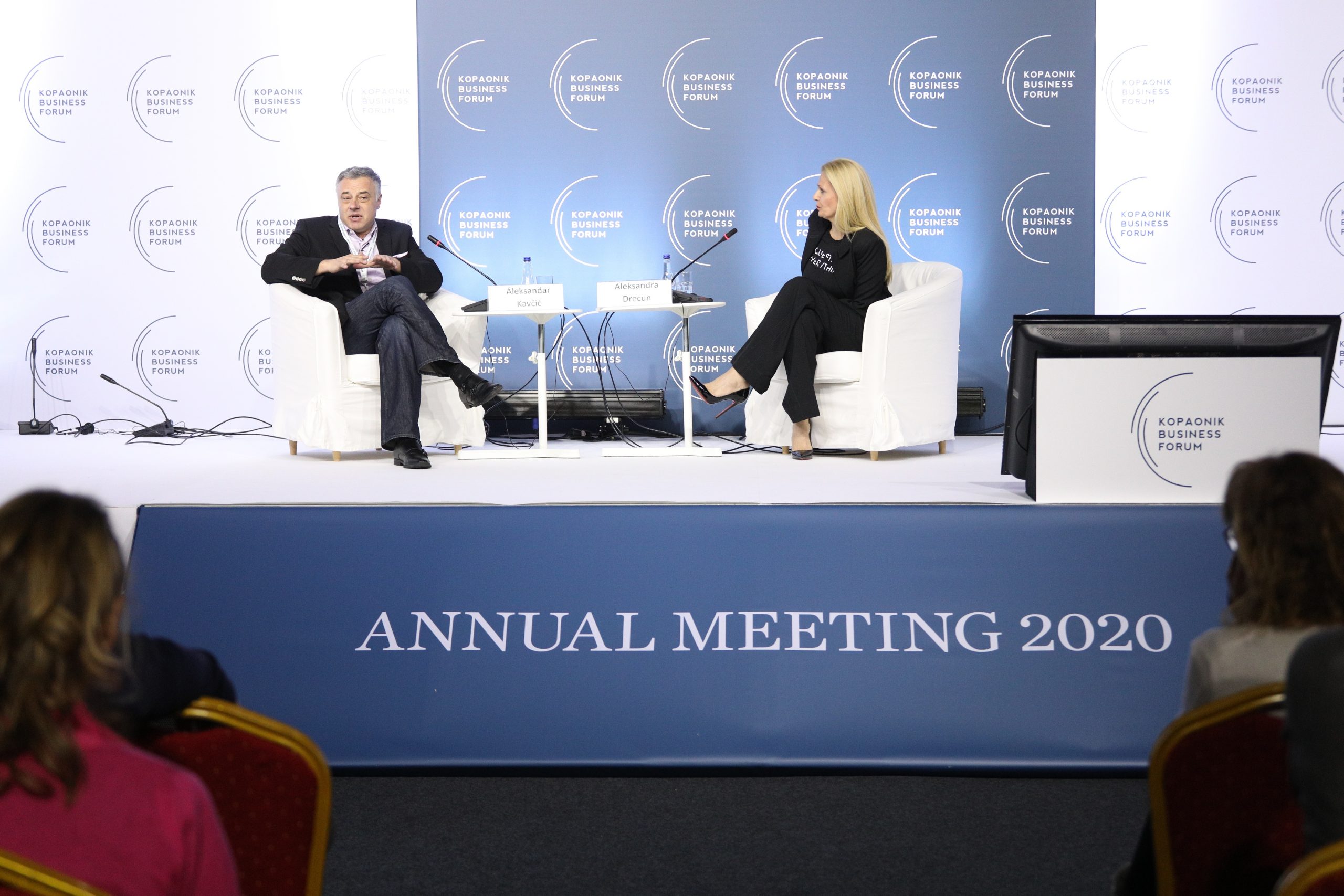 Kopaonik, 3.03.2020. Profesor karnegi Melon Univerziteta Aleksandar Kavčić na Kopaonik biznis forumu u razgovoru sa Aleksnadrom Drecun