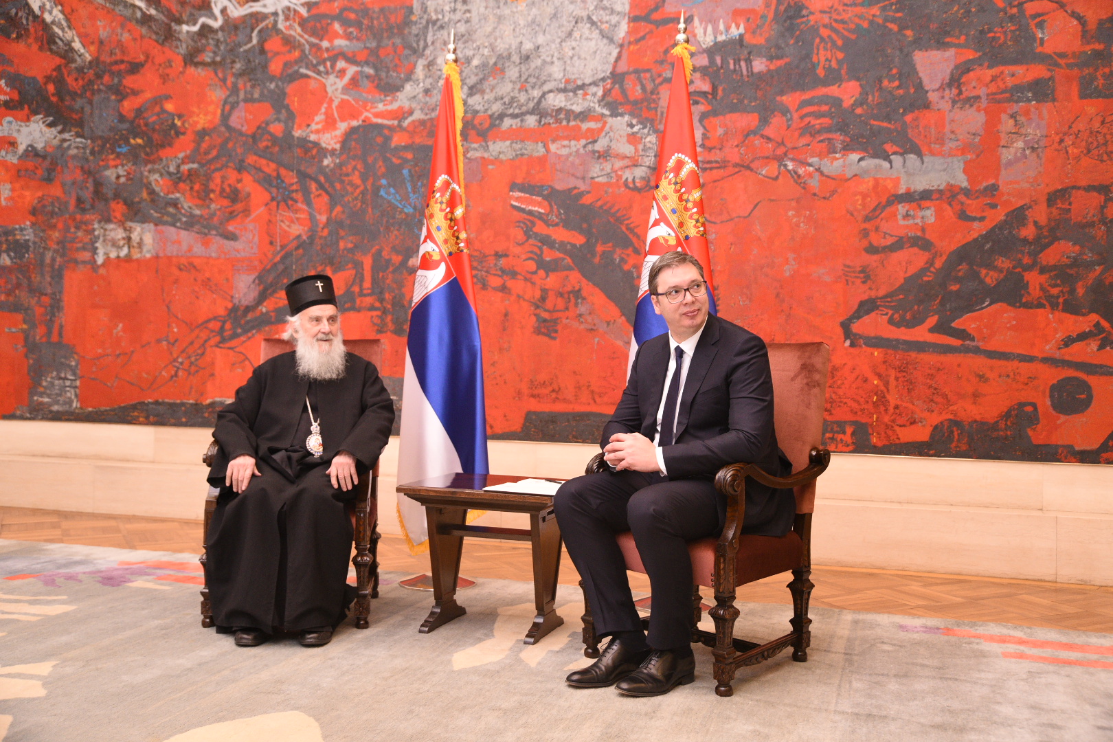 Beograd 15.03.2020. Patrijarh srpski Irinej, Aleksandar Vučić Foto: Dragan Mujan/Nova.rs