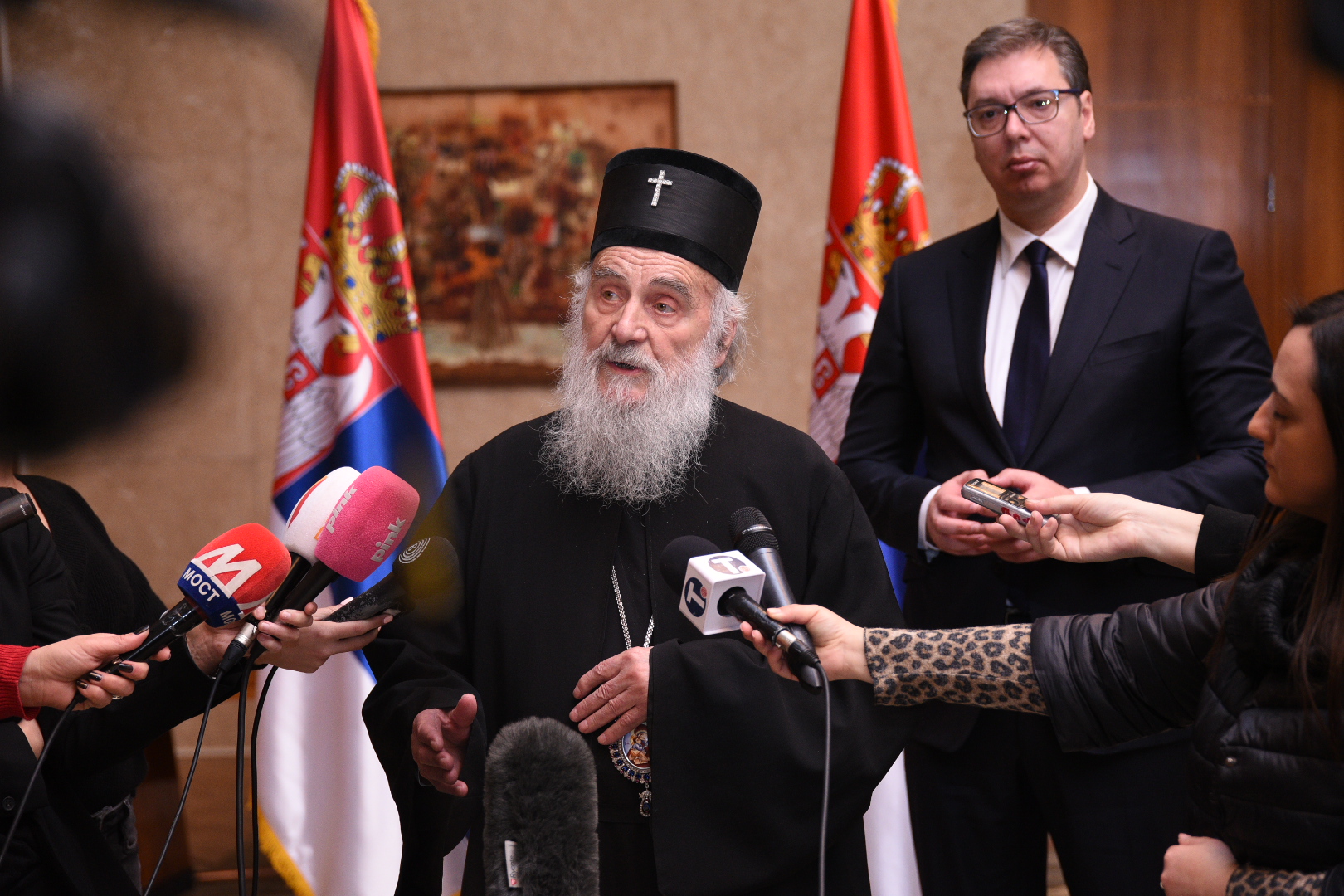 Beograd 15.03.2020. Patrijarh srpski Irinej, Aleksandar Vučić Foto: Dragan Mujan/Nova.rs