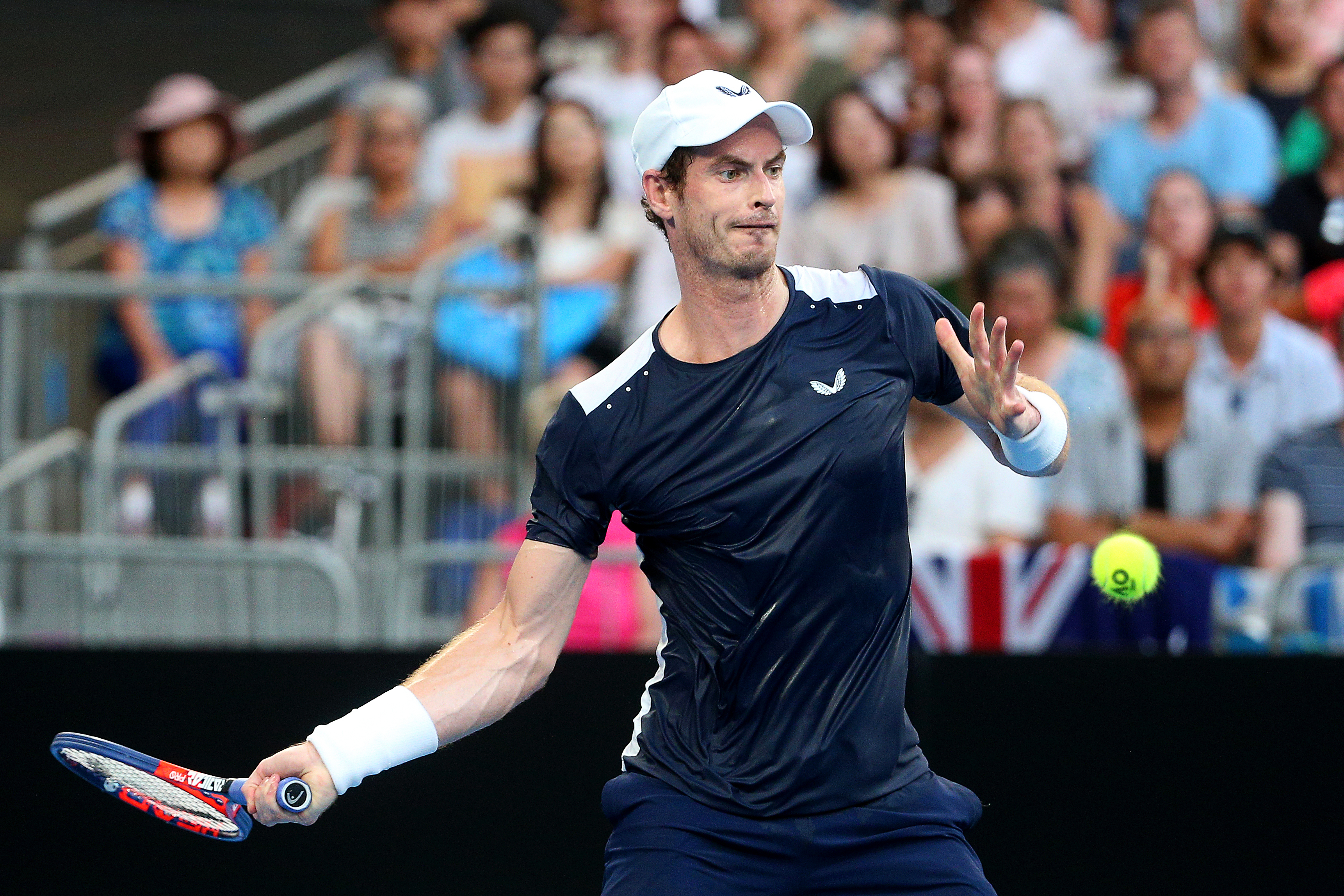 epa07282200 Andy Murray of Britain in action during his first round match against Roberto Bautista Agut of Spain at the Australian Open tennis tournament in Melbourne, Australia, 14 January 2019.  EPA-EFE/JULIAN SMITH AUSTRALIA AND NEW ZEALAND OUT