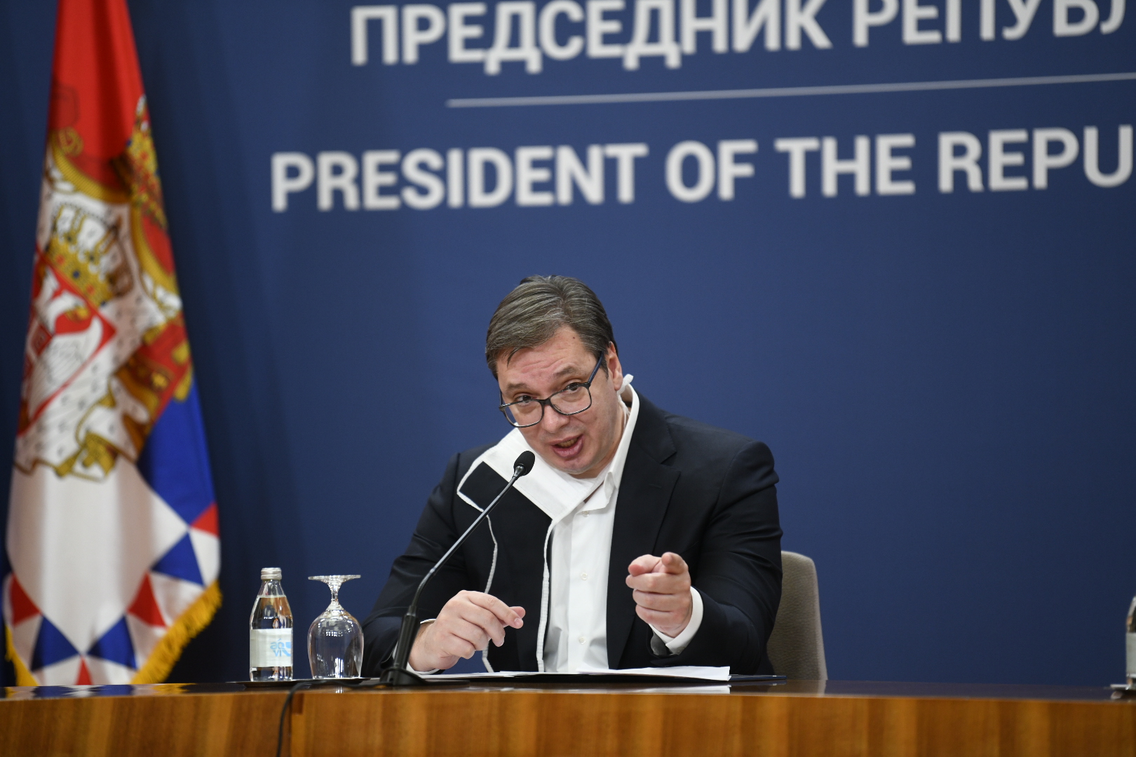 Beograd 21.03.2020. Aleksandar Vučić zaštitna maska Krizni štab konferencija za novinare koronavirus Covid-19  Foto:Nemanja Jovanović/Nova.rs