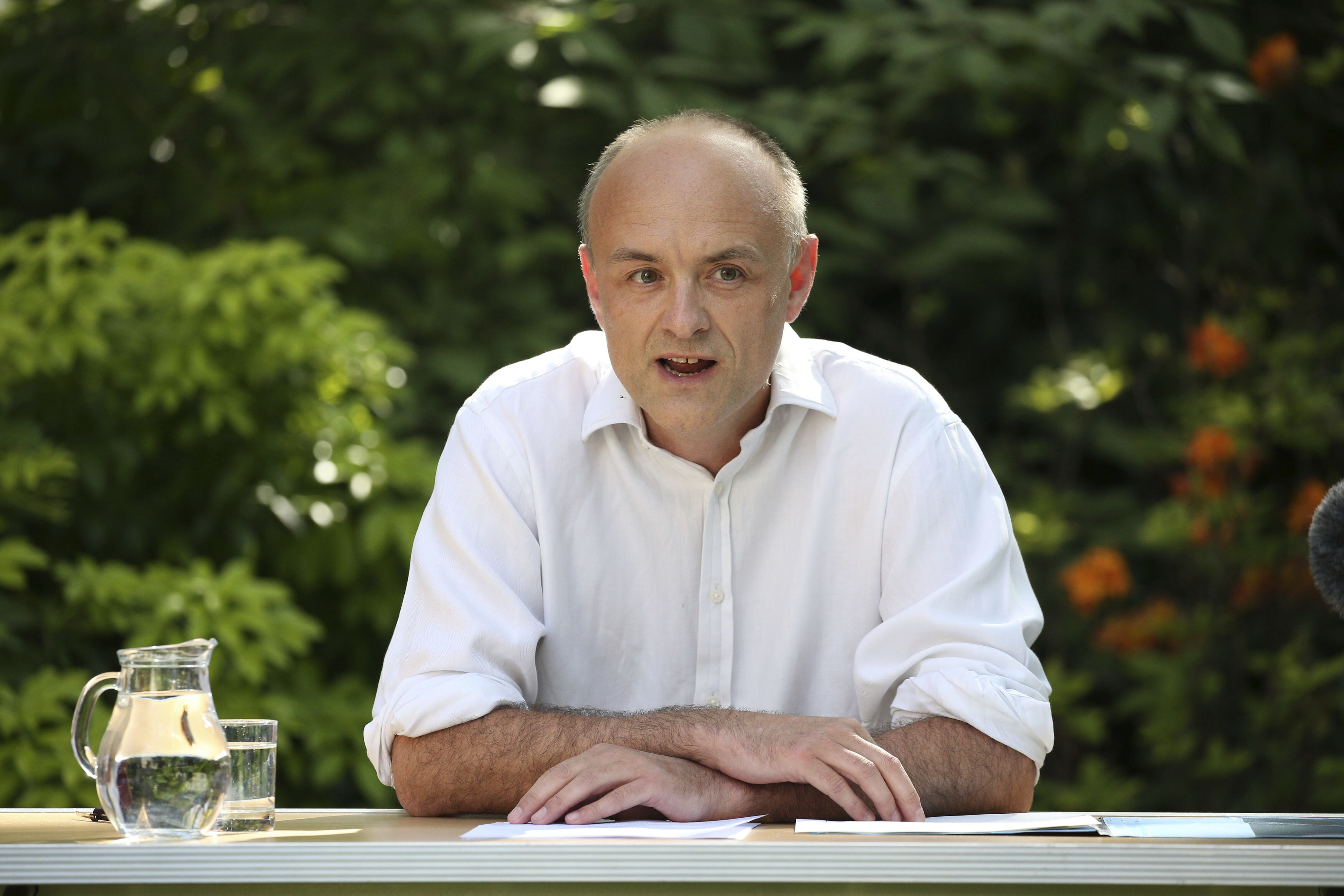 Dominic Cummings, senior aide to Prime Minister Boris Johnson, makes a statement inside 10 Downing Street, London, Monday May 25, 2020, over allegations he breached coronavirus lockdown restrictions. (Jonathan Brady/Pool via AP)