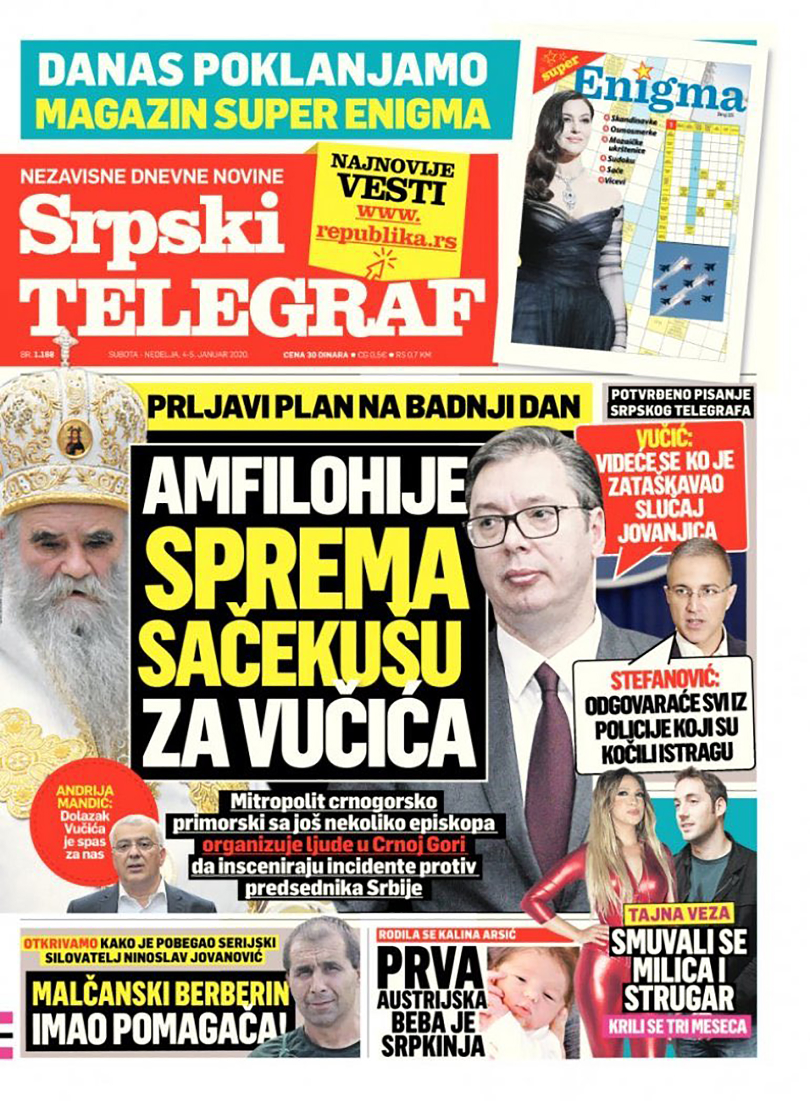 Srpski telegraf naslovna strana