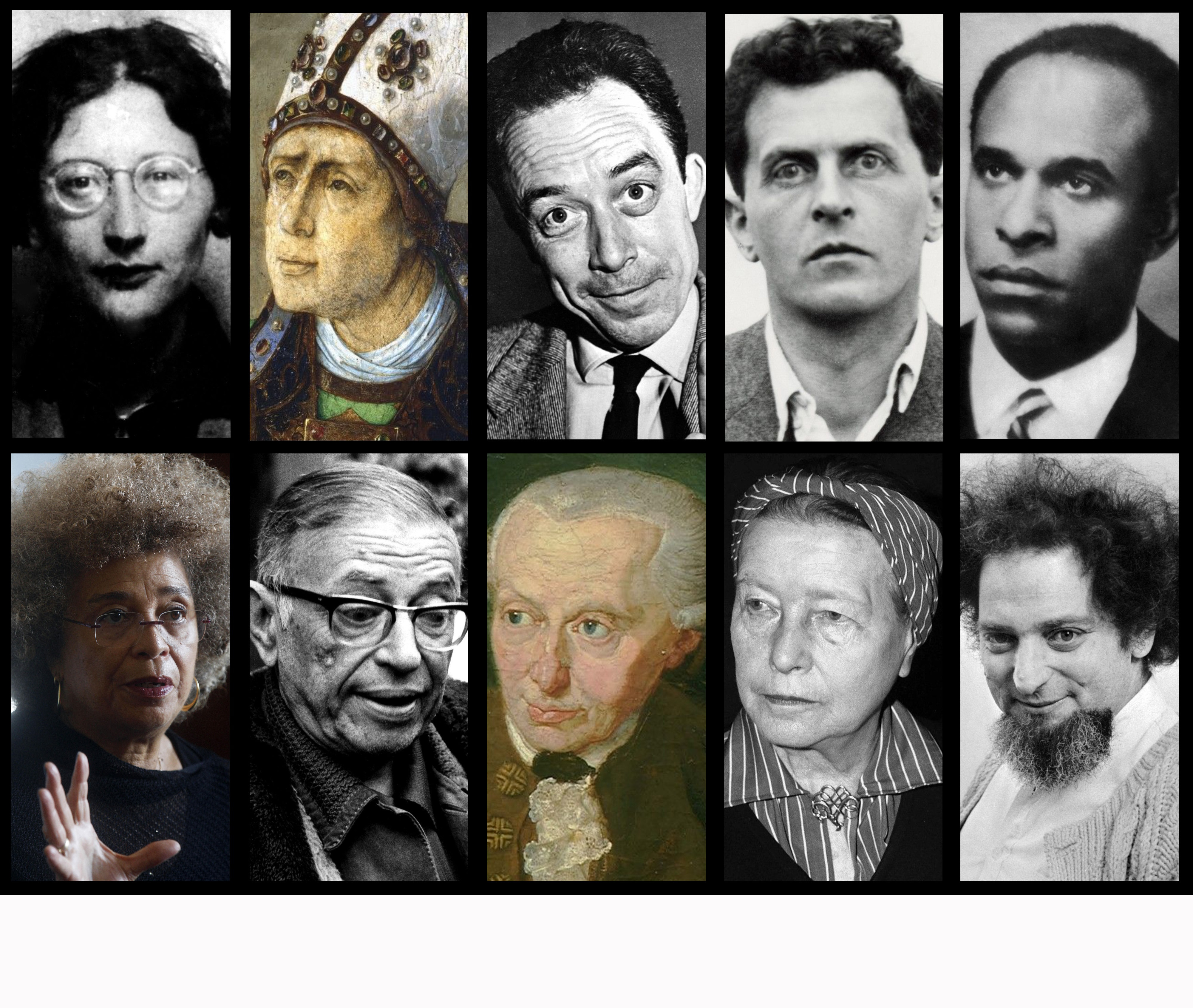 Simon Vejl, Sveti Avgustin, Alber Kami, Ludvig Vitgenštajn, Frantz Fanon, Anđela Dejvis, Žan Pol Sartr, Imaunel Kant, Simon de Bovoar, Žorž Perek