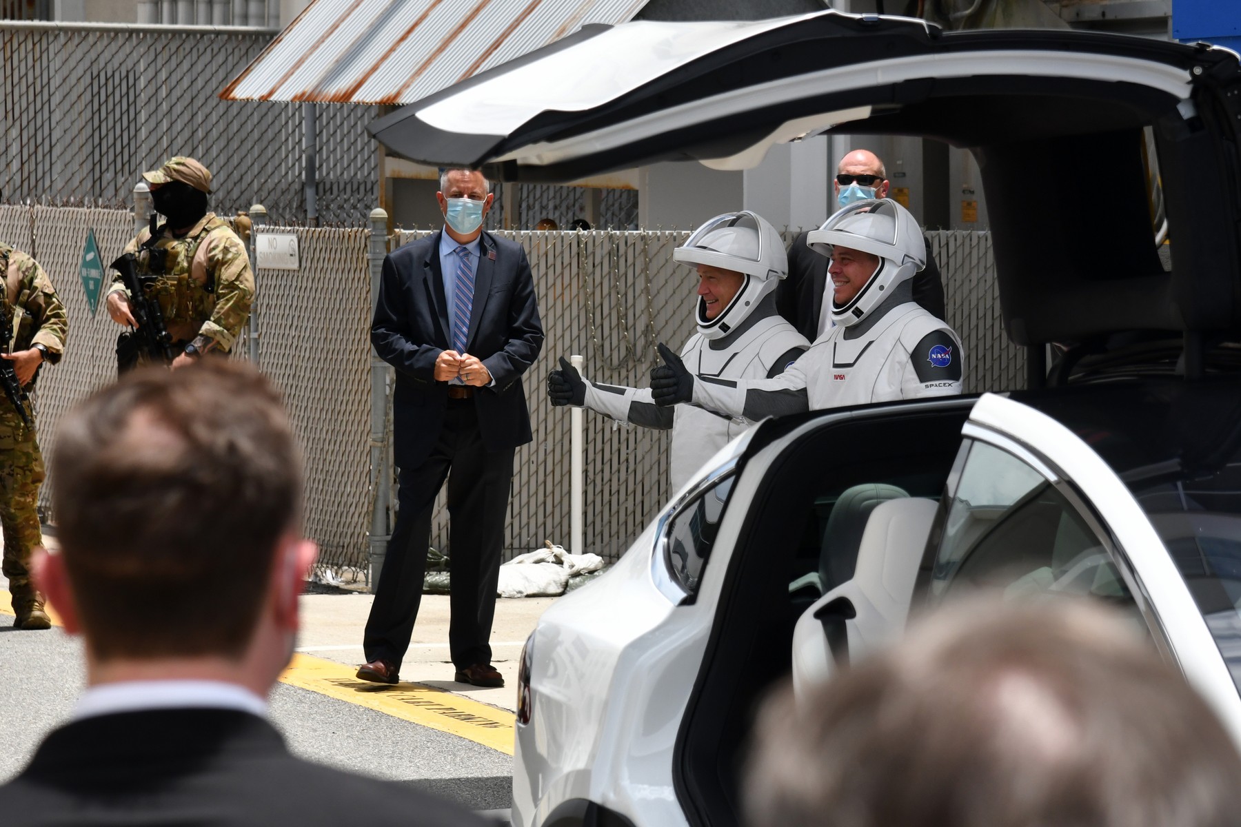 Doug Hurley (l) and Bob Behnken  , First NASA Crew Departs For Historic Launch from Space Center