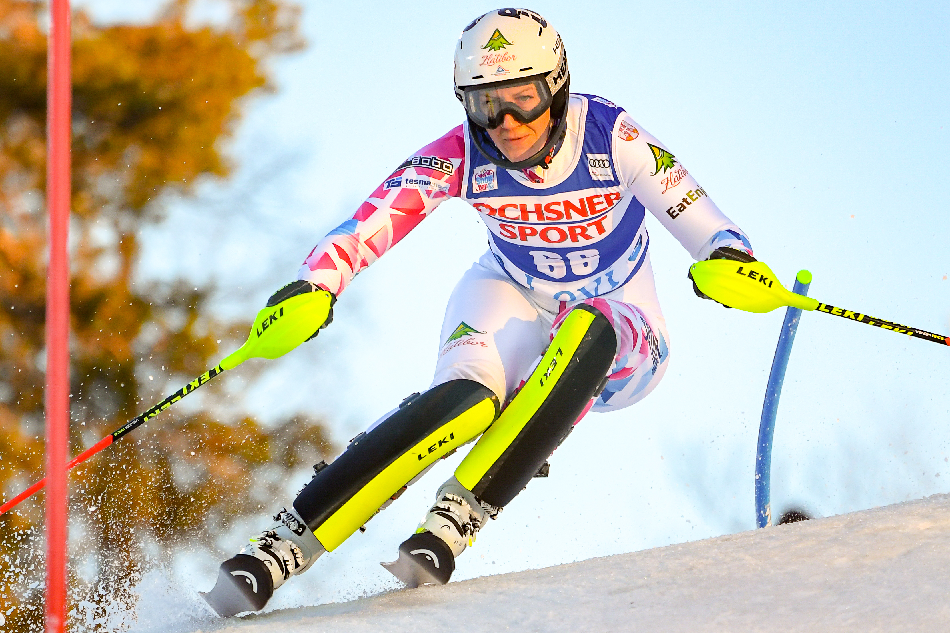 epa07172645 Nevena Ignjatovic of Serbia in action during the first run of the Women's Slalom race of the Alpine Skiing World Cup in Levi, Finland, 17 November 2018.  EPA-EFE/KIMMO BRANDT