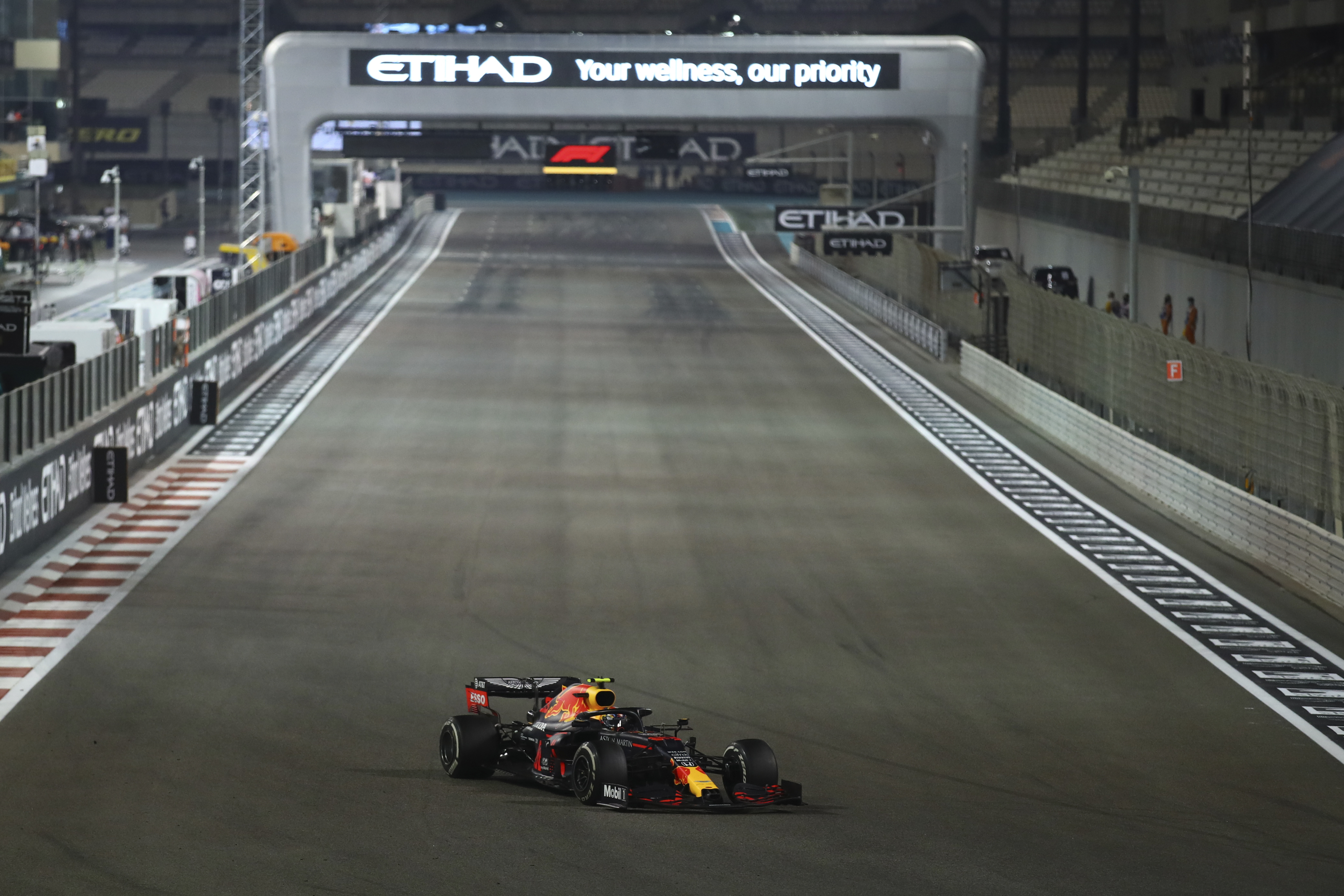 Red Bull driver Max Verstappen of the Netherlands wins the Formula One race in the Yas Marina racetrack in Abu Dhabi, United Arab Emirates, Sunday, Dec.13, 2020. (Brynn Lennon, Pool via AP)