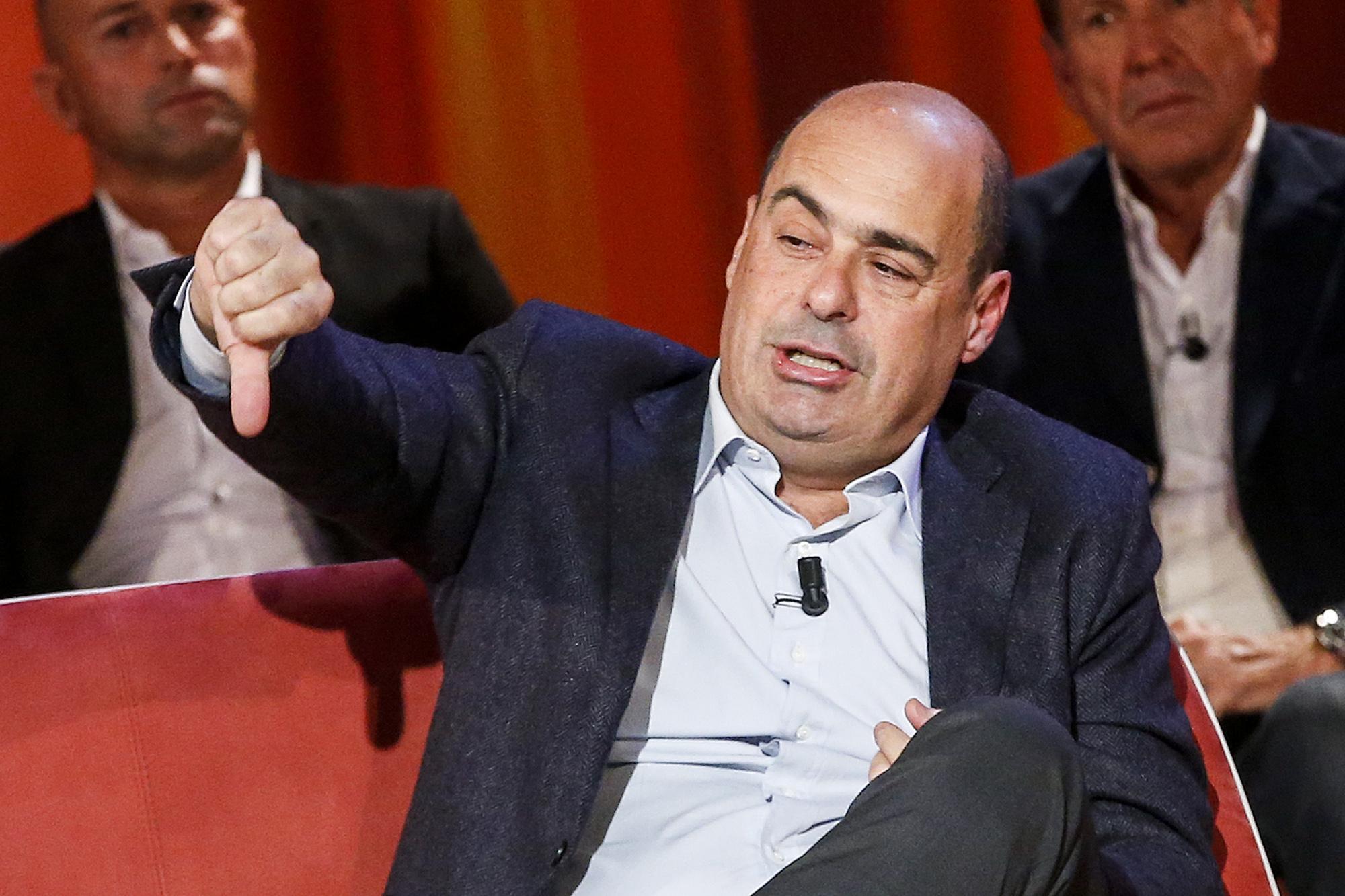 epa08008485 Democratic Party (PD) leader and Lazio Governor Nicola Zingaretti during the recording of Canale 5 tv program 'Maurizio Costanzo Show', hosted by journalist Maurizio Costanzo, in Rome, Italy, 19 November 2019.  EPA-EFE/FABIO FRUSTACI