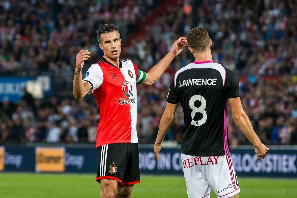 epa06953636 Feyenoord player Robin van Persie shows his disappointment during the third round of the Europa League qualifiers between Feyenoord and AS Trencin in stadium Feijenoord, in Rotterdam, Netherlands, 16 August 2018.  EPA-EFE/DENNIS WIELDERS
