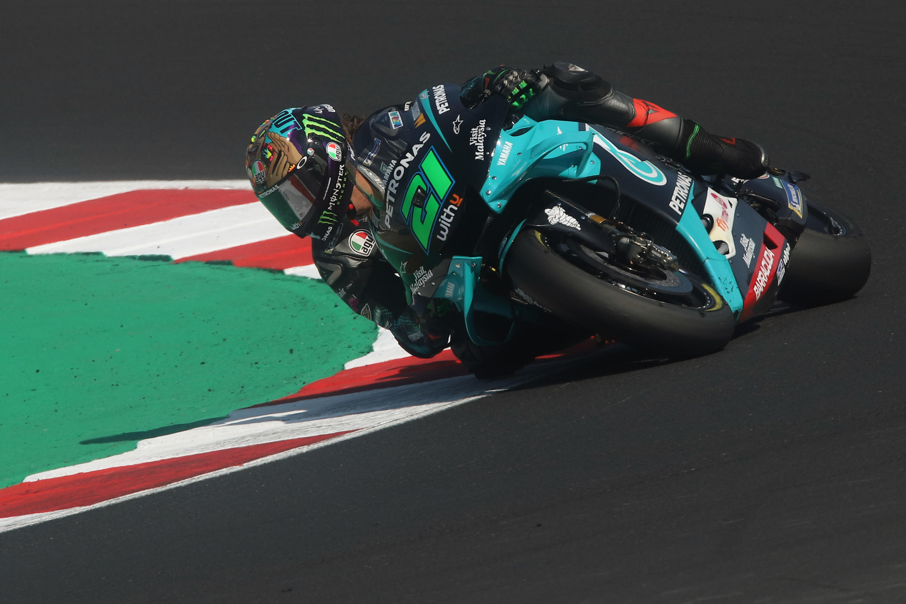 epa08666167 Petronas Yamaha SRT' Italian rider Franco Morbidelli steers his bike during the San Marino MotoGP Grand Prix at the Misano World Circuit Marco Simoncelli, Italy, on September 13, 2020.  EPA-EFE/PASQUALE BOVE