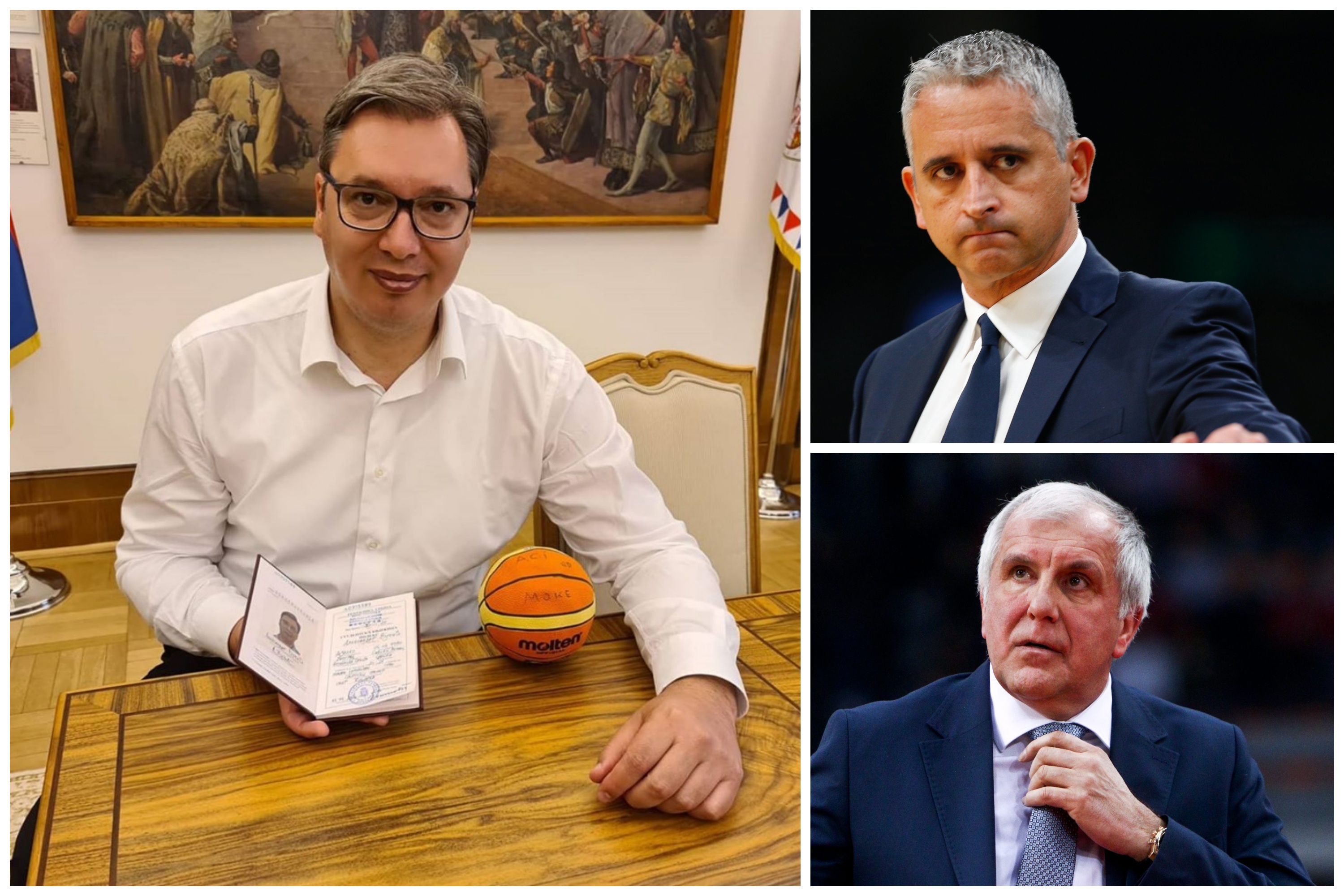 Aleksandar Vučić, Igor Kokoškov, Željko Obradović Foto: Instagram/buducnostsrbijeav/EPA-EFE/CJ GUNTHER/GEORGIA PANAGOPOULOU