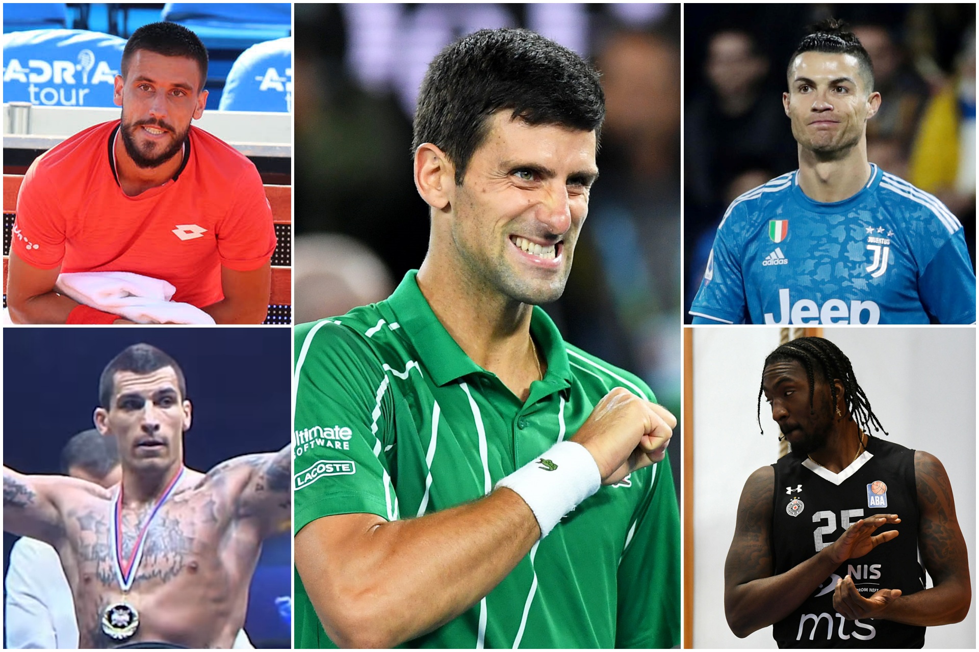 Novak Djokovic, Kristijano Ronaldo, Aleksandar Ilić (MMA borac), Rašon Tomas i Damir Džumhur kombo