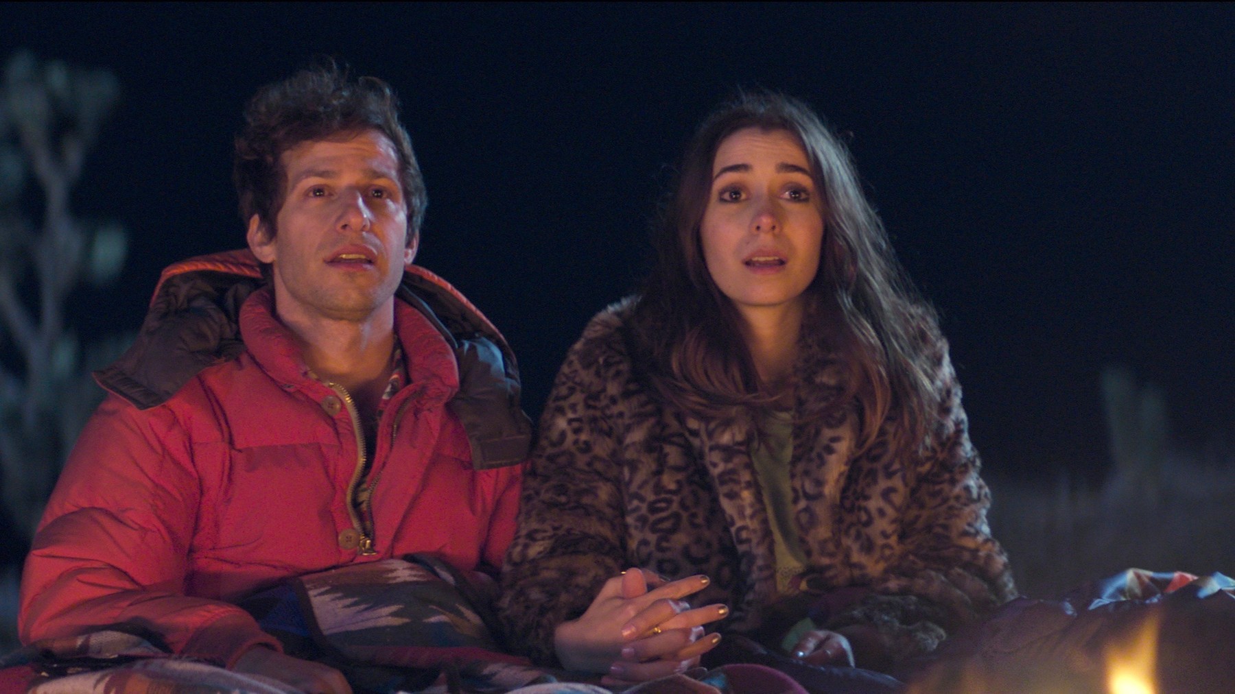 PALM SPRINGS, from left: Andy Samberg, Cristin Milioti, 2020.,Image: 542558155, License: Rights-managed, Restrictions: Please credit ©Hulu/Courtesy Everett Collection, Model Release: no, Credit line: Hulu / Everett / Profimedia