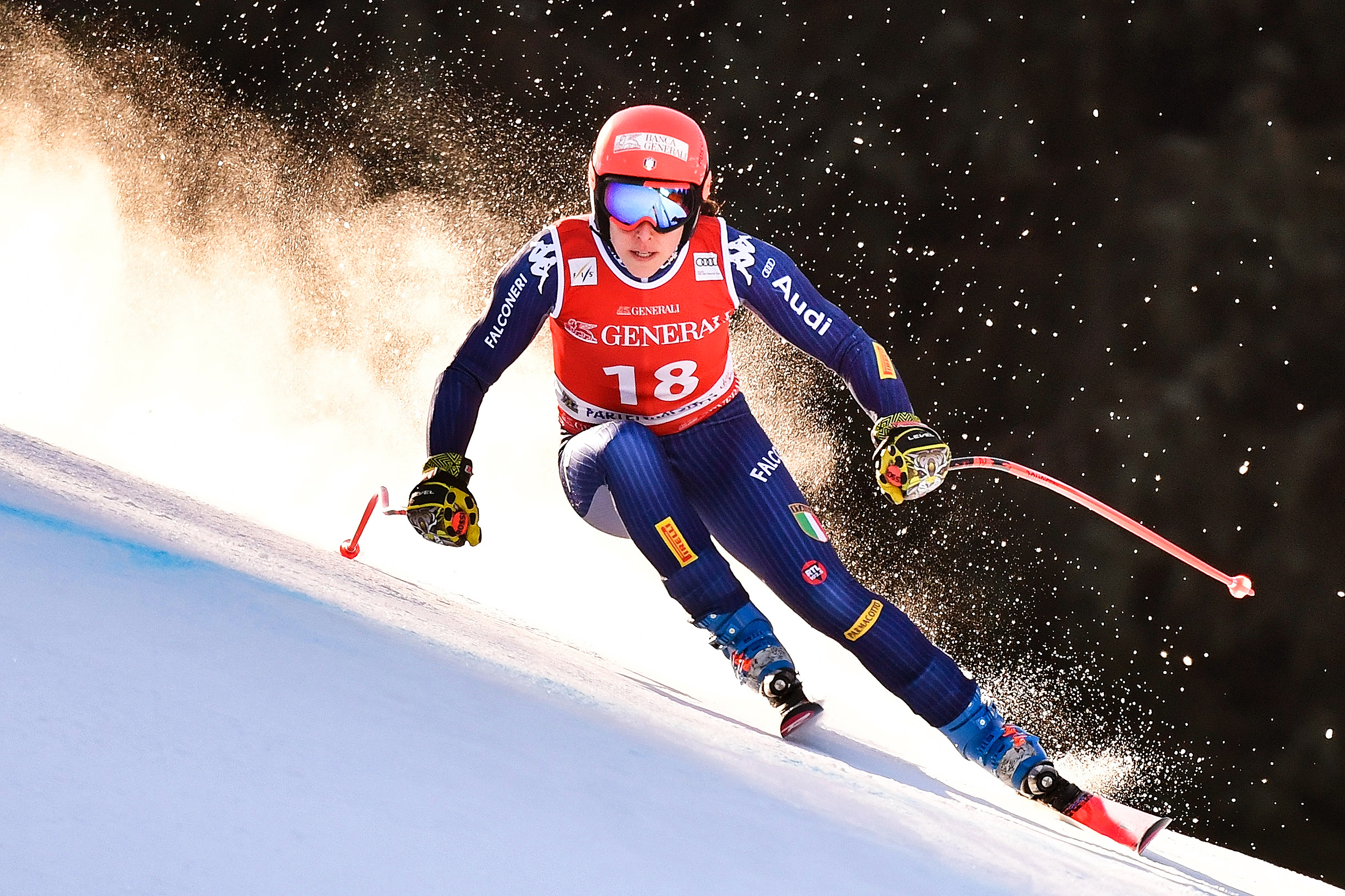 epa08200156 Federica Brignone of Italy in action during the women's Downhill training at the FIS Alpine Skiing World Cup in Garmisch-Partenkirchen, Germany, 07 February 2020.  EPA-EFE/PHILIPP GUELLAND