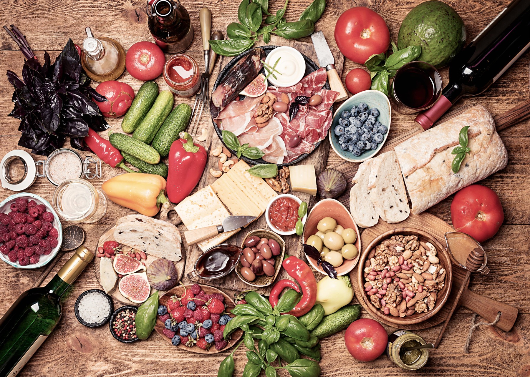 Top view table full of food