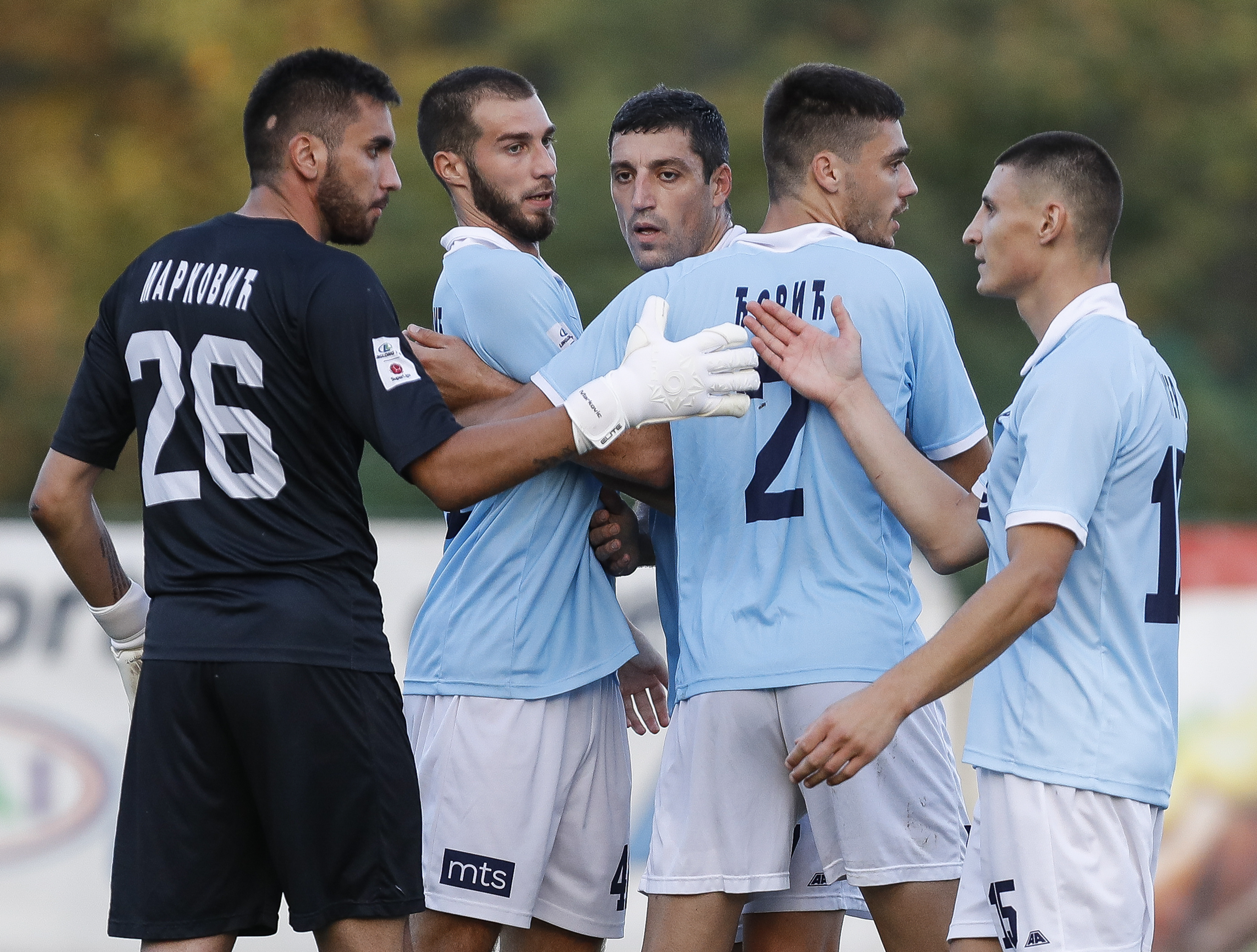 Fudbal Super League Season 2020-2021
Rad v Indjija
from left goalkeeper Dusan Markovic Lazar Stojsavljevic Aleksandar Trninic Nikola Djoric Bojan Ciger
Beograd, 04.10.2020.
foto: Srdjan Stevanovic/Starsportphoto ©