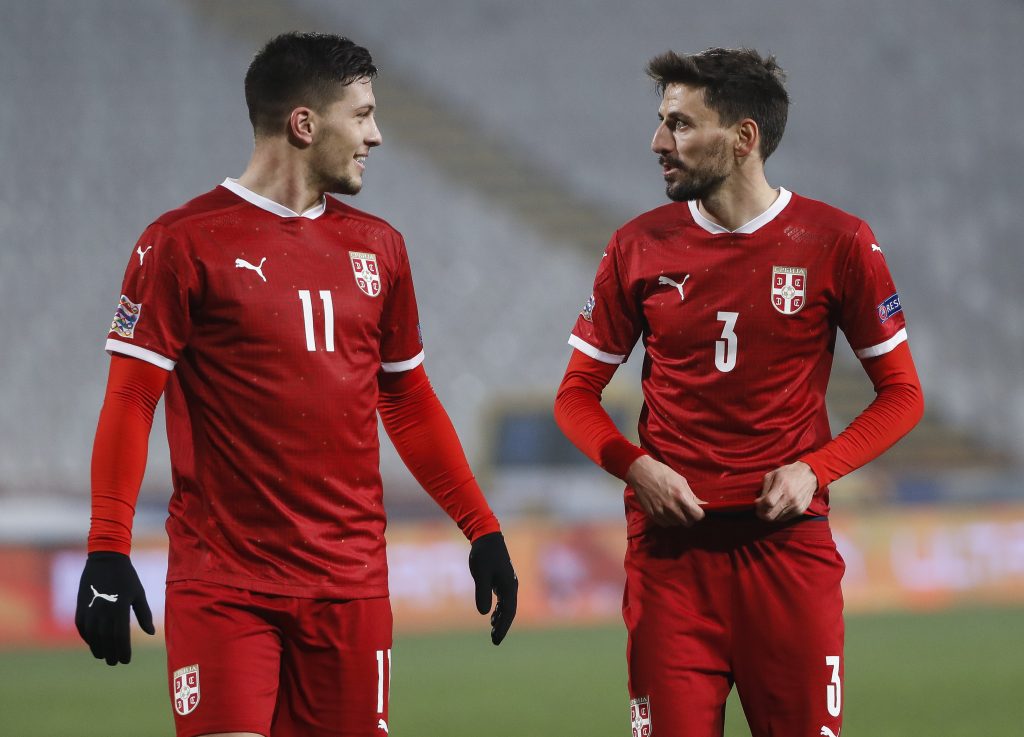Fudbal Football - UEFA Nations League-Group Stage
Srbija v Rusija
Luka Jovic (L) and Filip Mladenovic 
Beograd, 18.11.2020.
foto: Srdjan Stevanovic/Starsportphoto ©