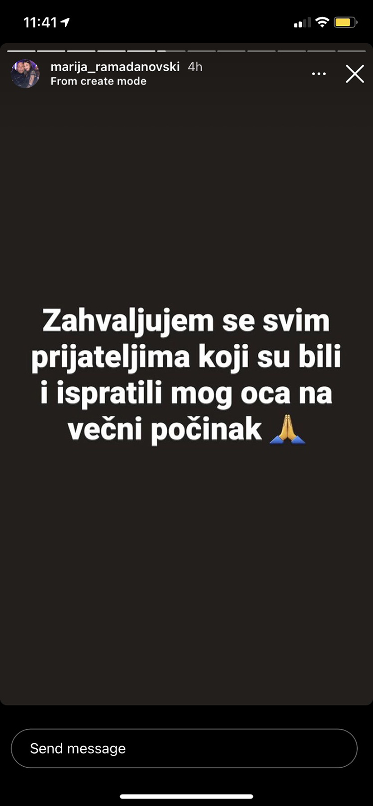Marija Ramadanovski zahvalnica preko storija