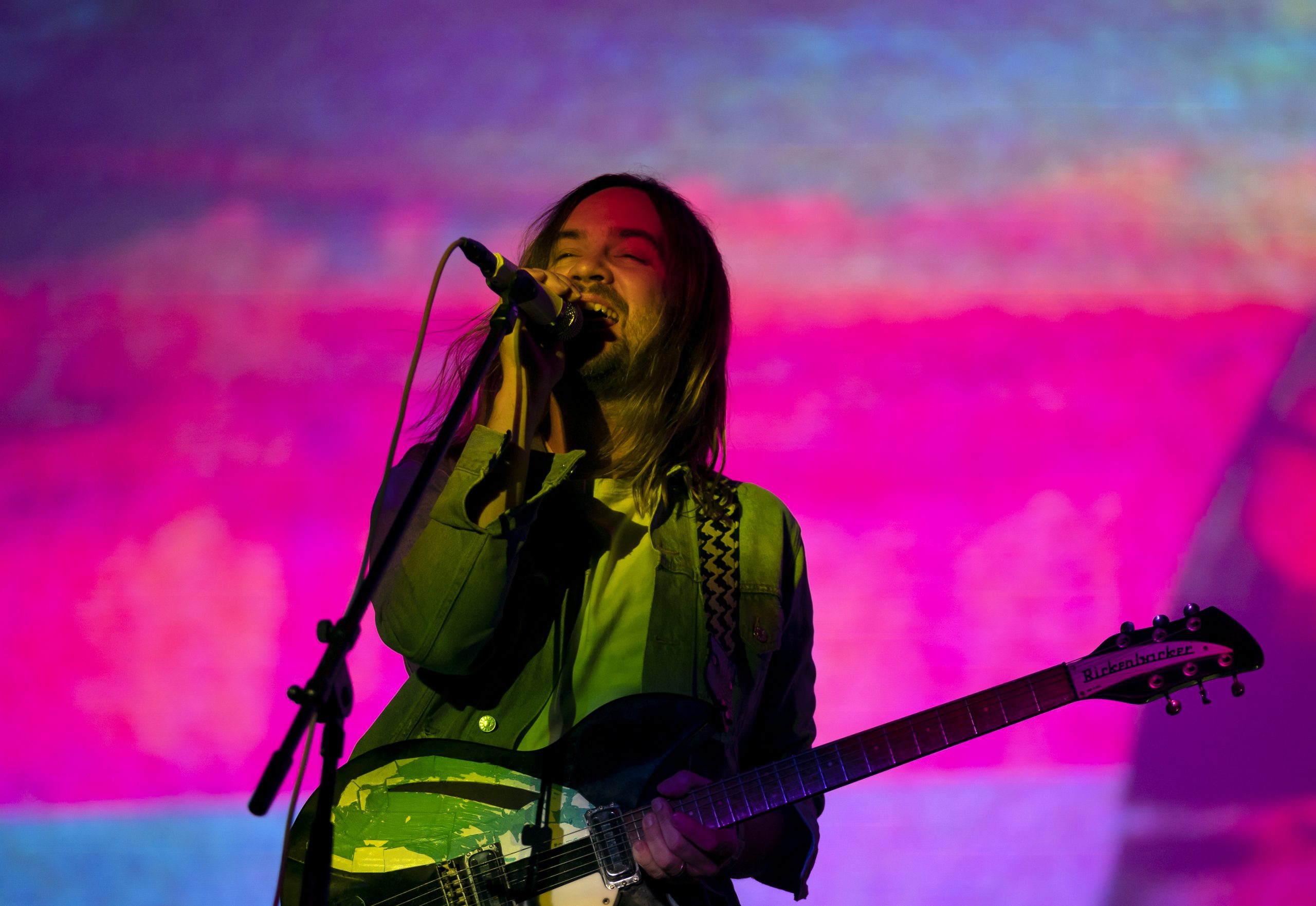epa07667400 Kevin Parker of the Australian Rock Band Tame Impala performs on stage at the Southside festival in Neuhausen ob Eck, Germany, 22 June 2019. The festival takes place from 21 to 23 June.  EPA-EFE/RONALD WITTEK