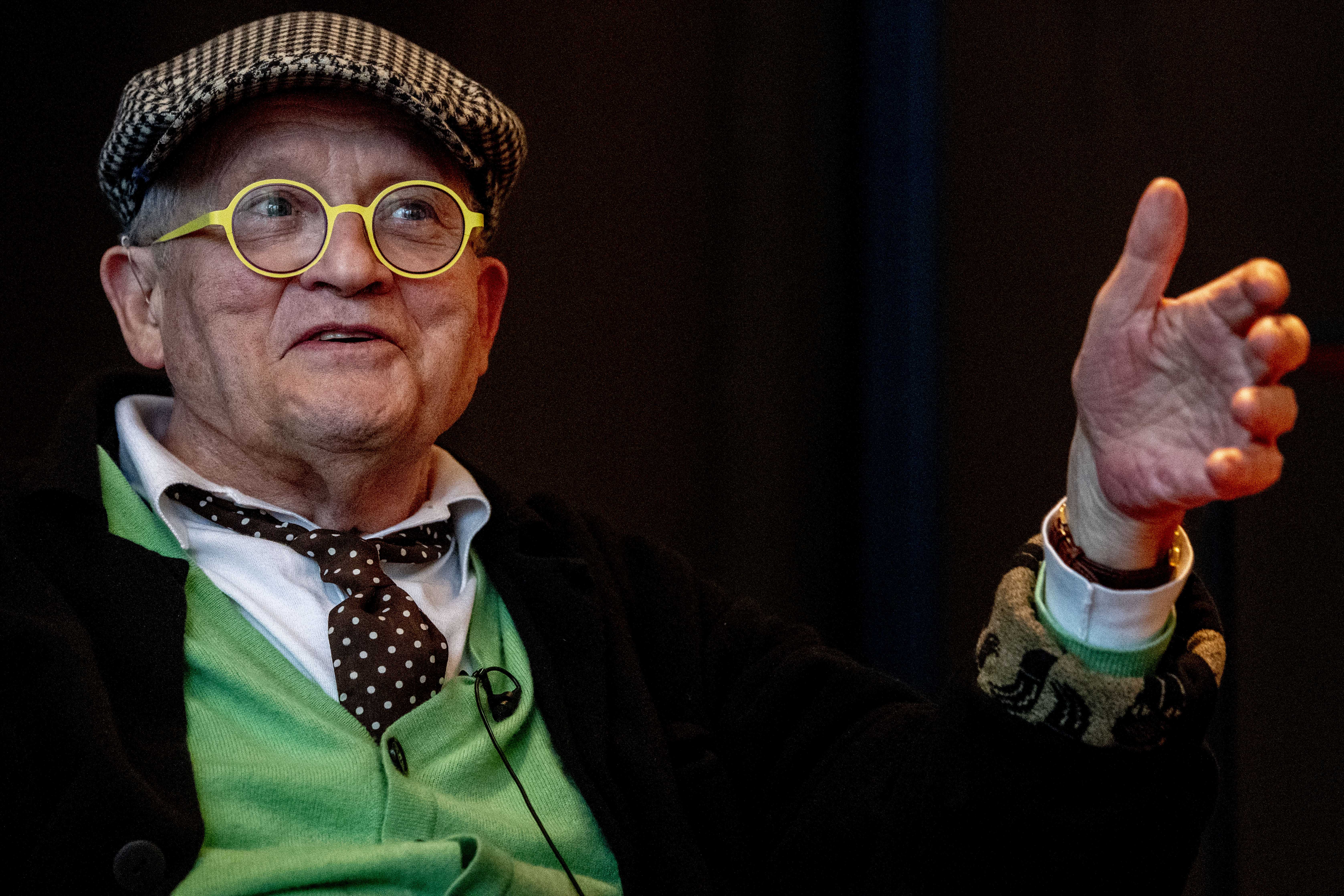 epa07402041 Painter David Hockney gives a press conference in Amsterdam,, the Netherlands, 27 February 2019. The exhibition will highlight Vincent van Gogh's influence on David Hockney's work.  EPA-EFE/ROBIN UTRECHT