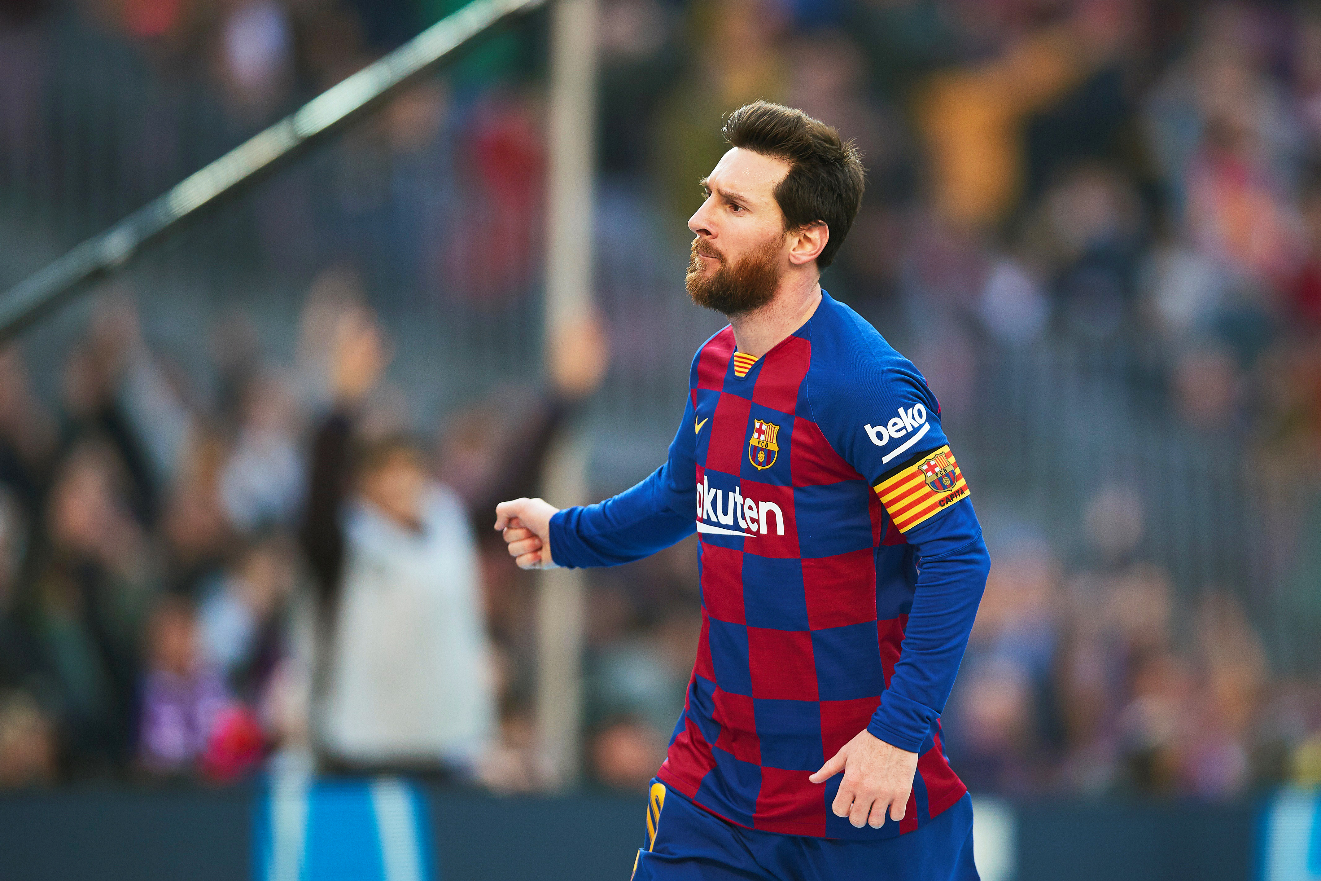 epa08237937 FC Barcelona's Argentinian striker Lionel Messi celebrates after scoring a goal during the Spanish La Liga soccer match between FC Barcelona and SD Eibar at Camp Nou in Barcelona, Spain, 22 February 2020.  EPA-EFE/ALEJANDRO GARCIA
