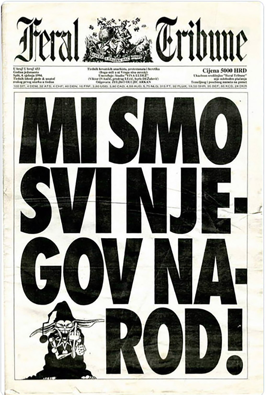 Feral Tribjun, Feral Tribune, naslovna strana Foto: Promo