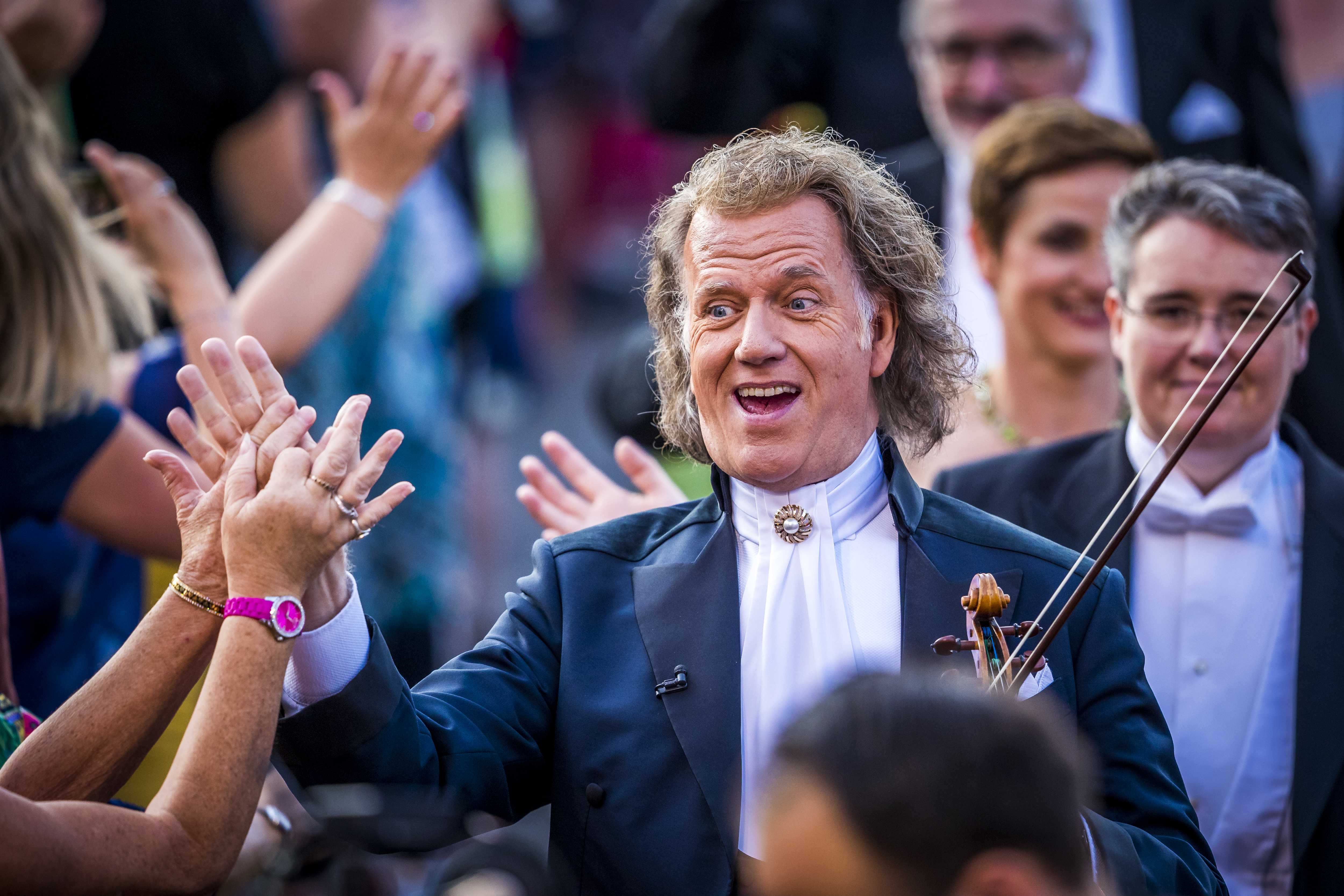 epa07695755 Dutch violinist and concert director Andre Rieu during the annual Vrijthof concerts in Maastricht, the Netherlands, 04 July 2019. This is fifteenth edition of Rieu's open air concerts.  EPA-EFE/MARCEL VAN HOORN