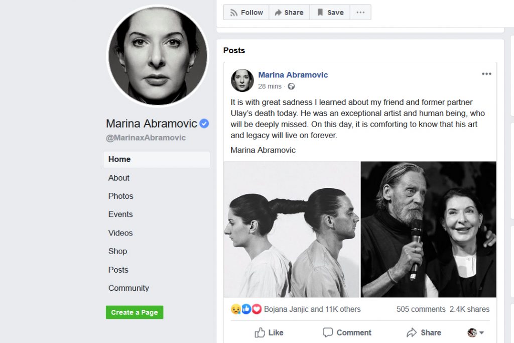 Foto: Facebook/MarinaxAbramovic, Marina Abramovic,