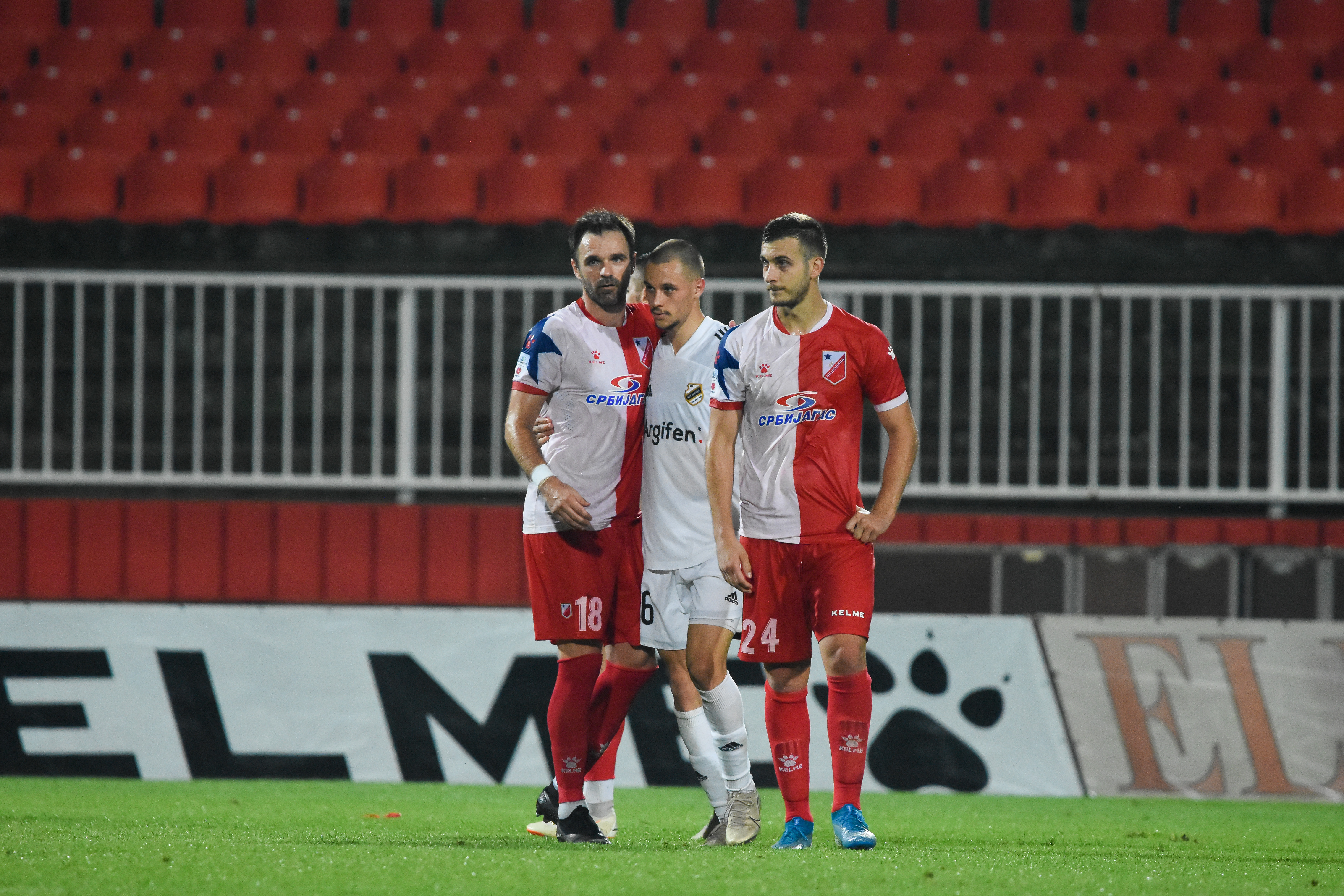 Fudbalska utakmica drugog kola Ling Long super lige Srbije izmedju FK Vojvodina i FK Cukaricki
Drincic Nikola(L) Birmancevic Veljko(C) i Bojic Petar(R) posle utakmice
Novi Sad 05.08.2020
Stadion:Karadjordje
Photo:Nenad Mihajlovic