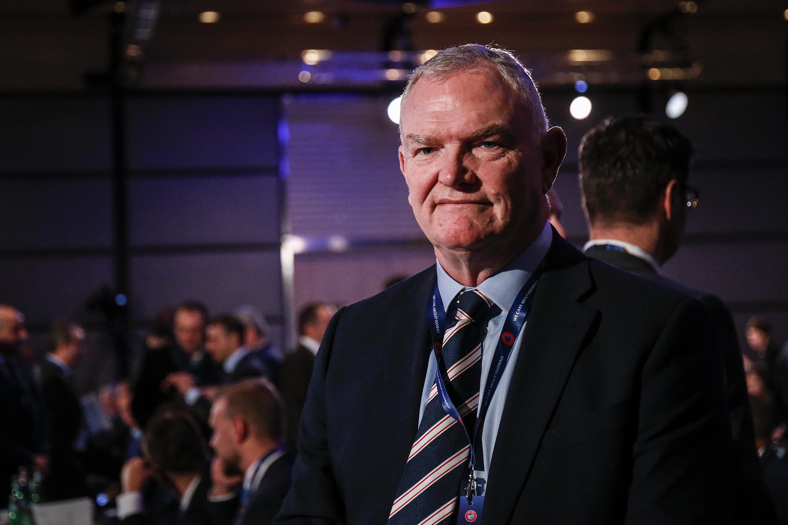 epa07349707 Greg Clarke, chairman of Football Association attends the 43rd UEFA Congress in Rome, Italy, 07 February 2019.  EPA-EFE/FABIO FRUSTACI
