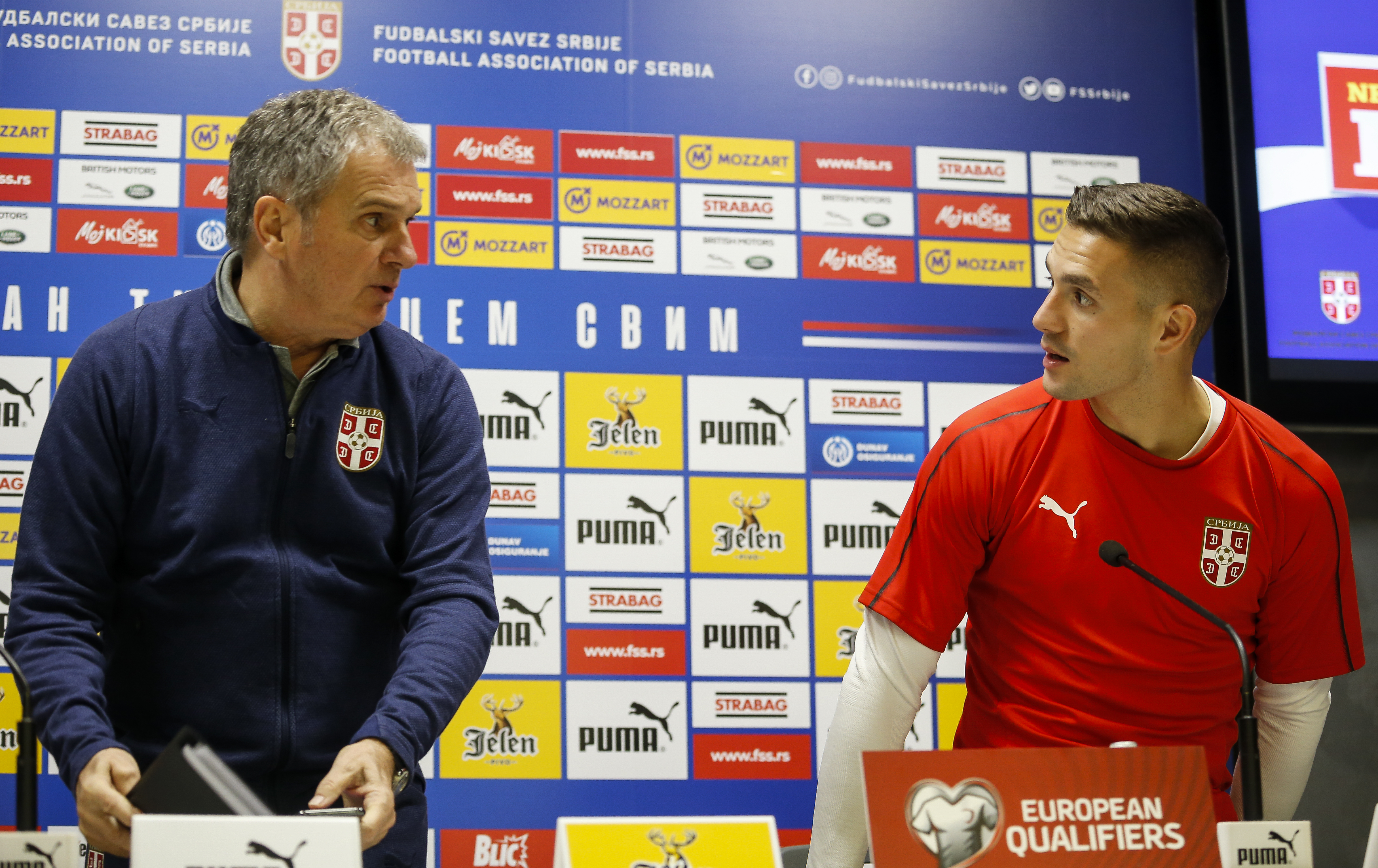 Fudbal Soccer Press and Training reprezentacije pred mec sa Ukrajina Ukraine
Head coach Ljubisa Tumbakovic (L) and Dusan Tadic
Stara Pazova, 16.11.2019.
foto: Srdjan Stevanovic/Starsportphoto ©
