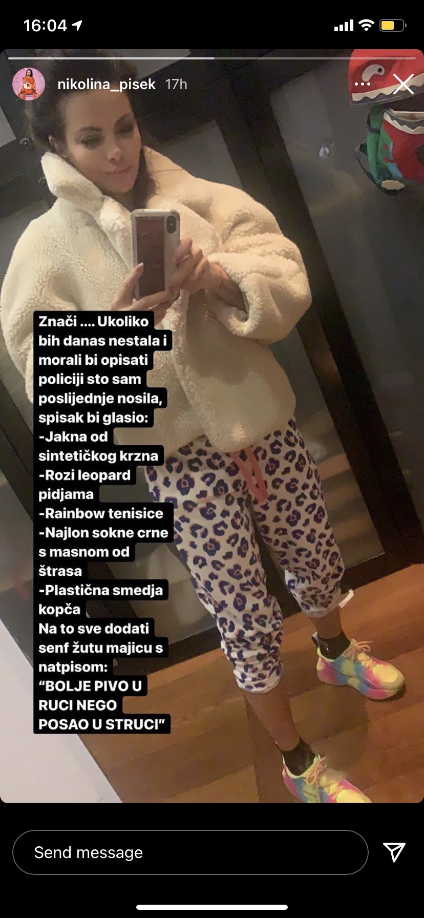 Nikolina Pisek objava na Instagramu