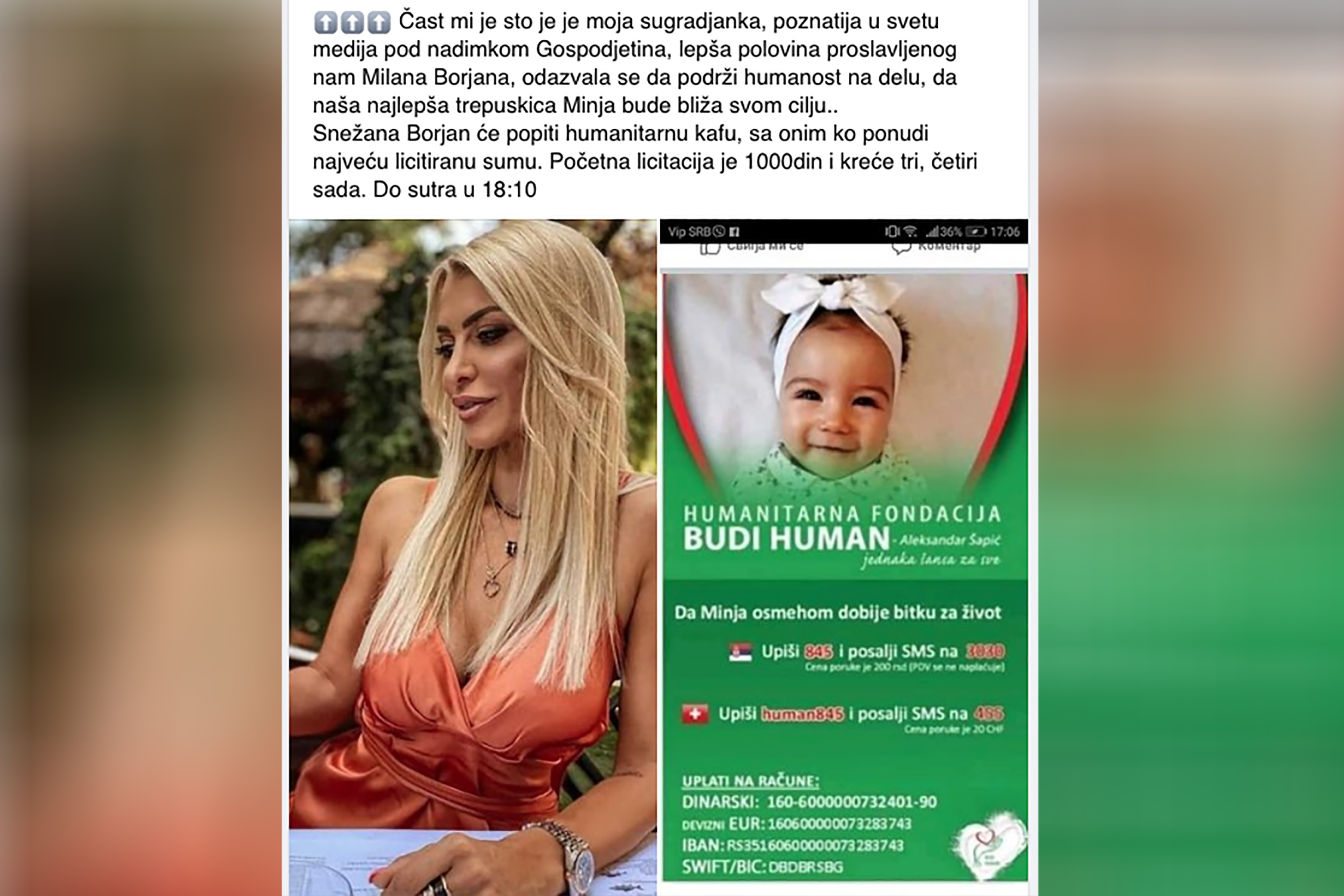 Snežana Borjan, humanitarna akcija, mala Minja, kafa, licitacija Foto: Društvene mreže