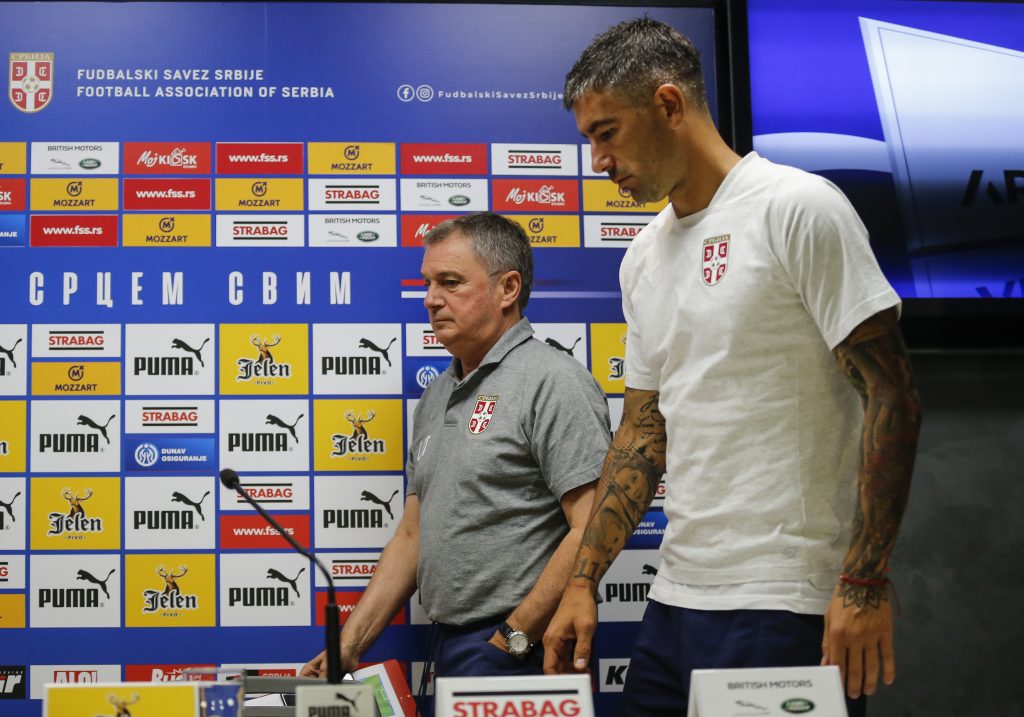 Fudbal Soccer Okupljanje reprezentacije Srbija pred mec sa Portugal
head coach Ljubisa Tumbakovic and Aleksandar Kolarov (R)
Stara Pazova, 02.09.2019.
foto: Srdjan Stevanovic/Starsportphoto ©