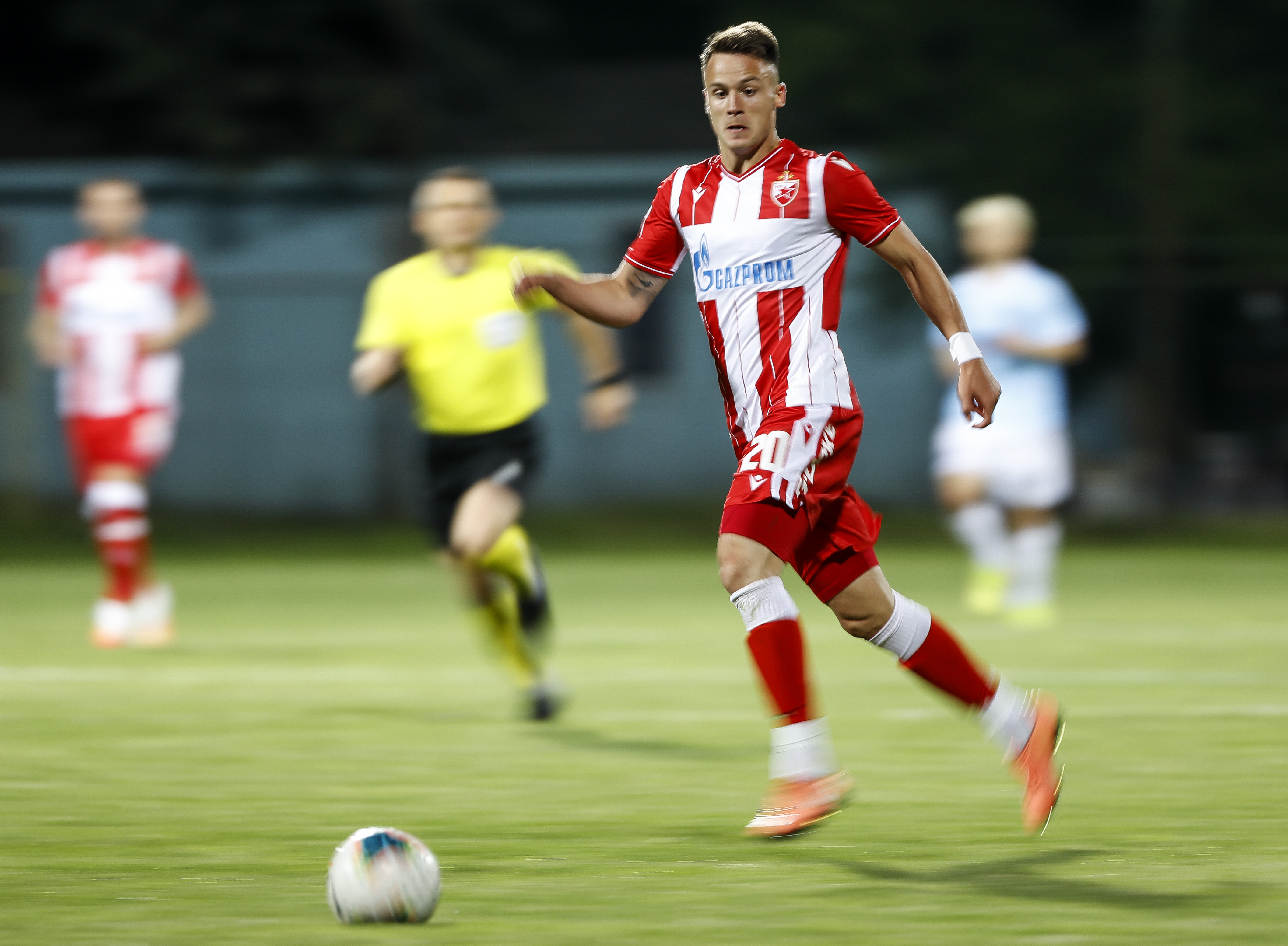 BELGRADE, SERBIA - MAY 29: Njegos Petrovic (C) of Crvena Zvezda in action during the LingLong Super League match between FC Rad and FK Crvena Zvezda on May 29, 2020 in Belgrade, Serbia. (Photo by Srdjan Stevanovic/Getty Images)