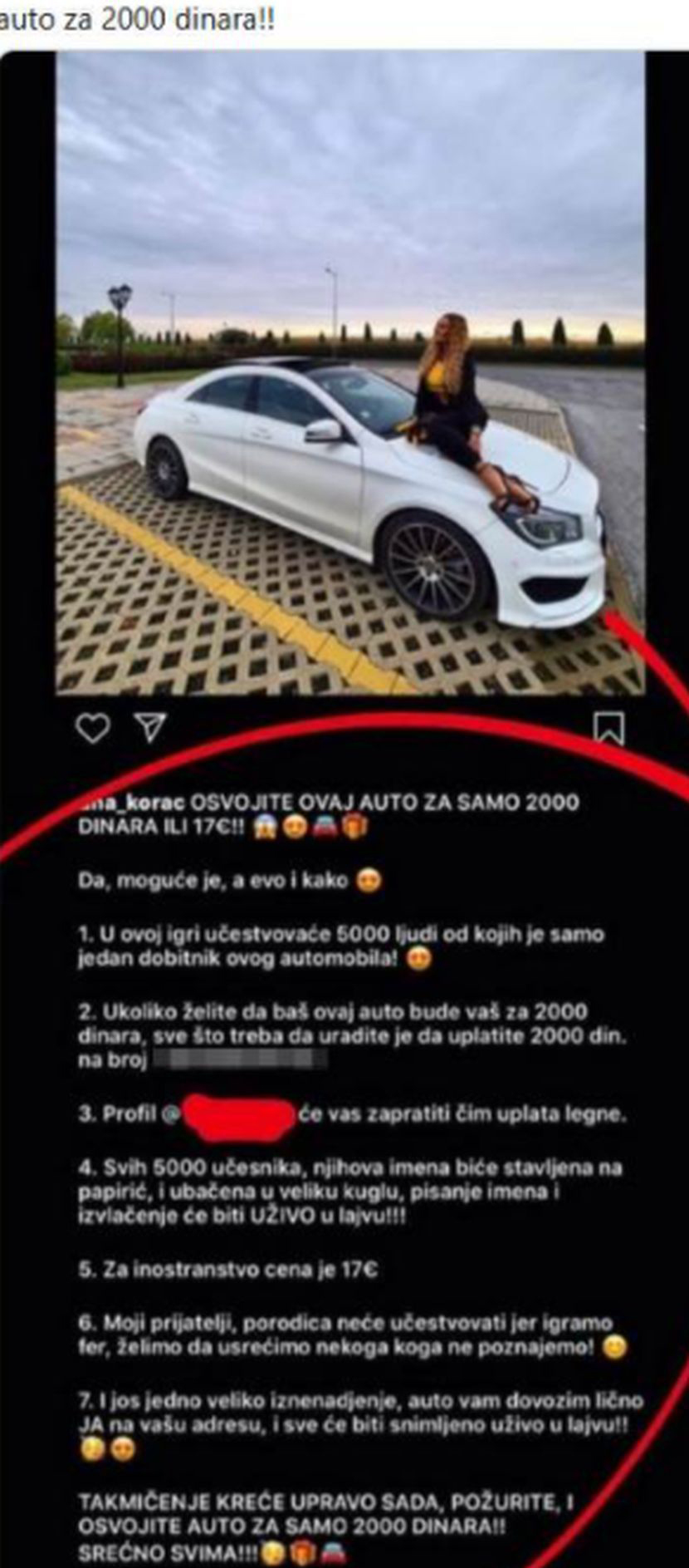 Ana Korać, auto, automobil, nagradna igra, prevara Foto: Instagram/ana_korac