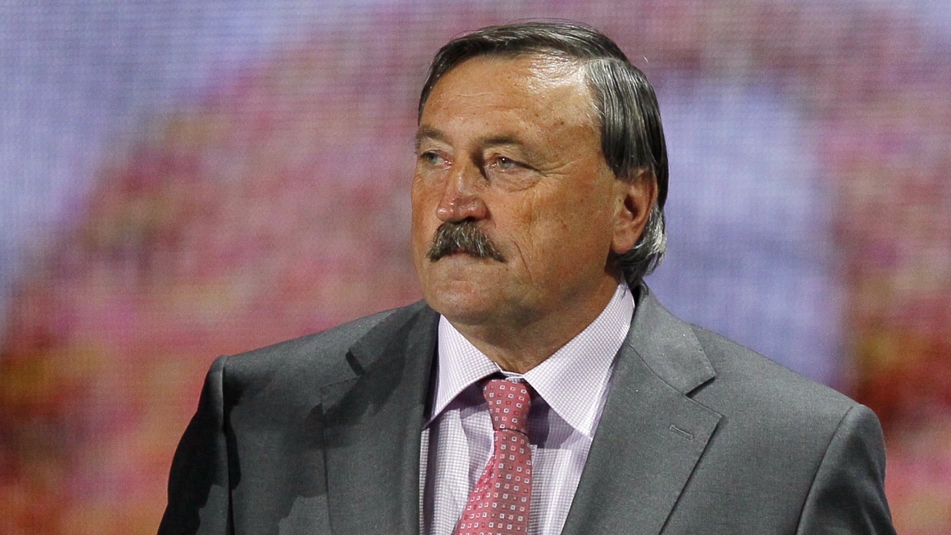 epa03022527 Antonin Panenka, member of the Czechoslovakia team that won the European Championship 1976, appears on stage during the UEFA EURO 2012 draw ceremony in Kiev, Ukraine, 02 December 2011.  EPA/SERGEY DOLZHENKO