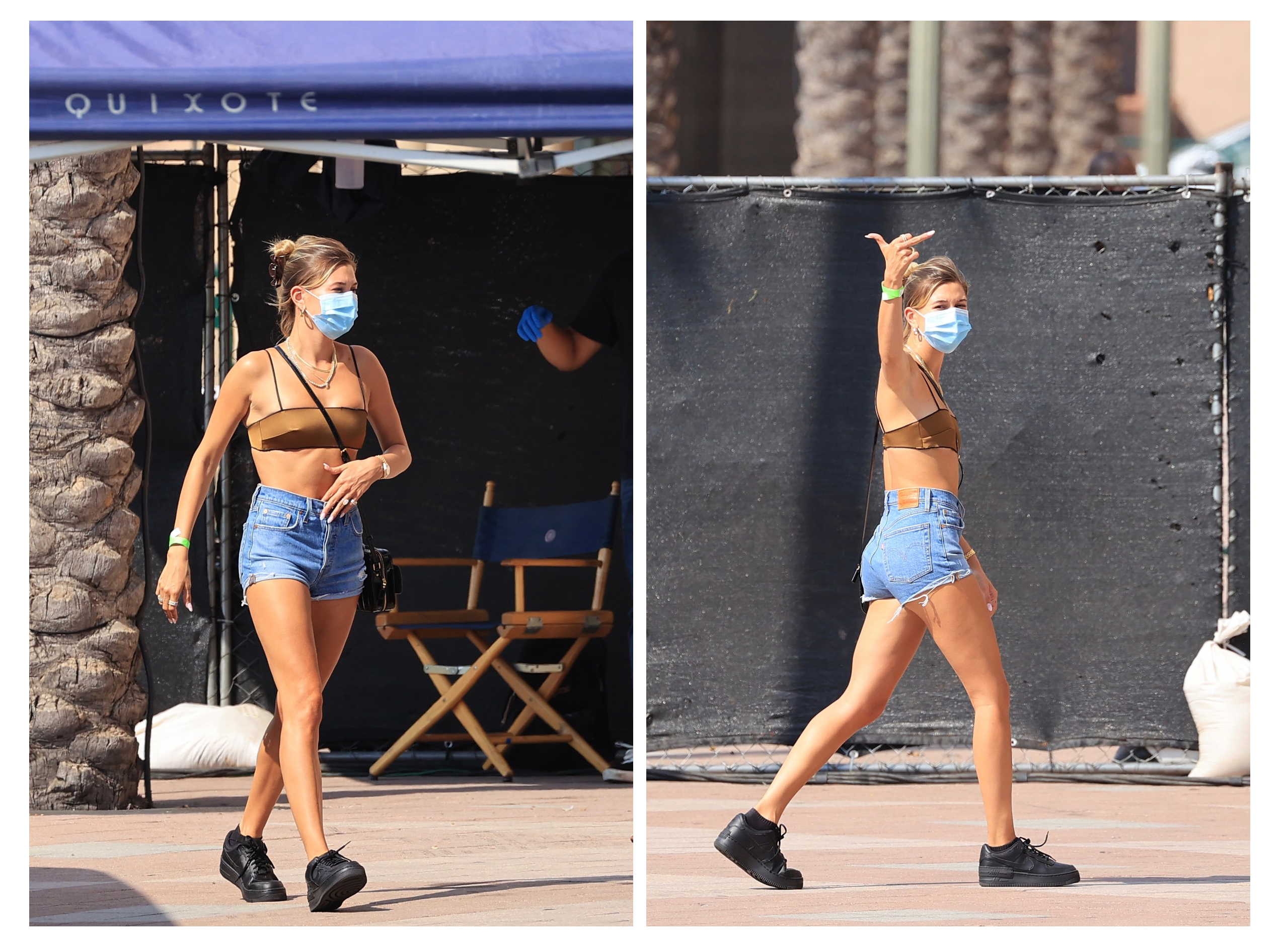 Hailey Bieber shows off her amazing physique as she jokingly flips off the photographers