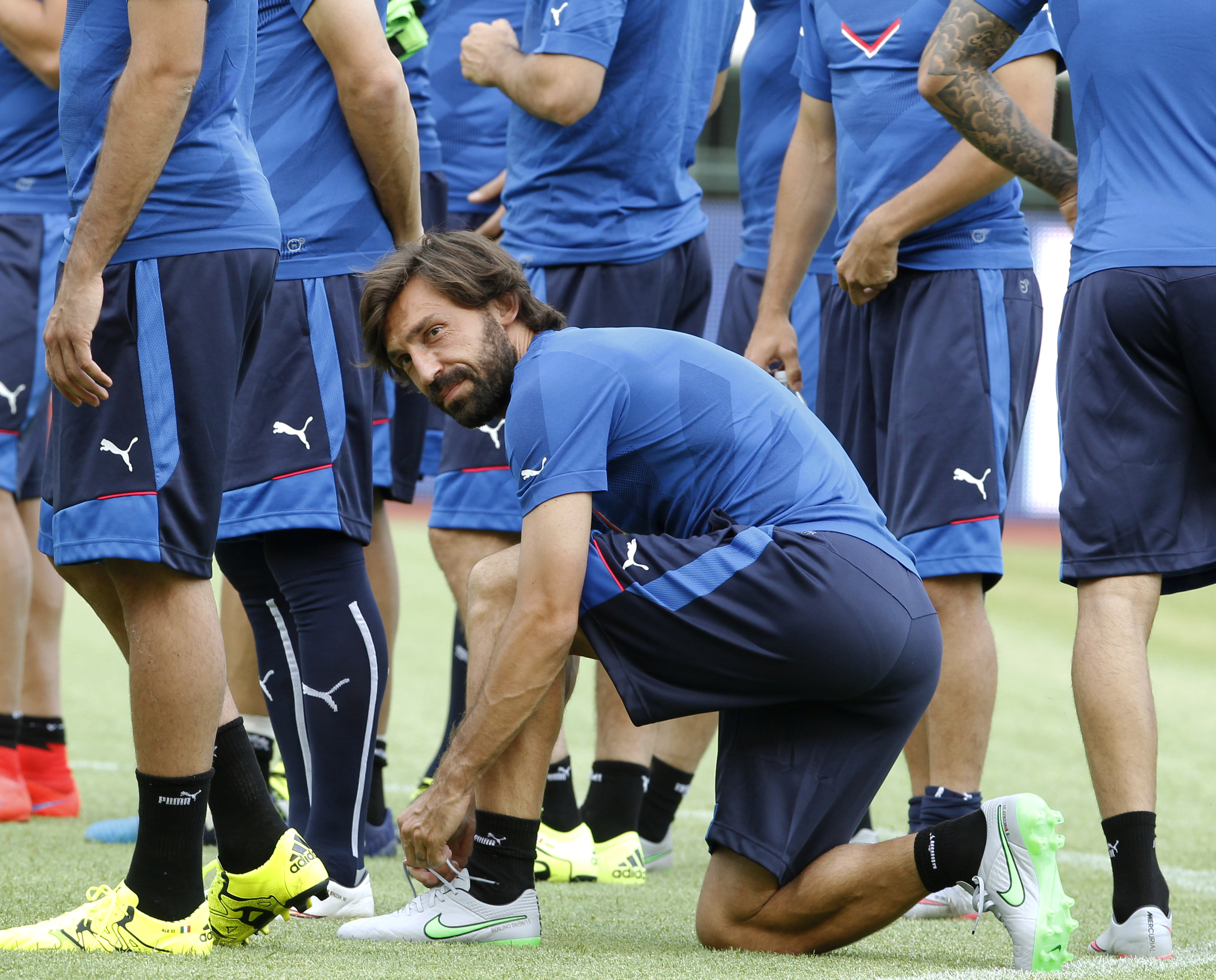 epa04793869 Italy's soccer player Andrea Pirlo during a training session in Split, Croatia, 11 June 2015. Italy faces Croatia in an UEFA EURO 2016 qualification soccer match on 12 June 2015.  EPA/ANTONIO BAT
