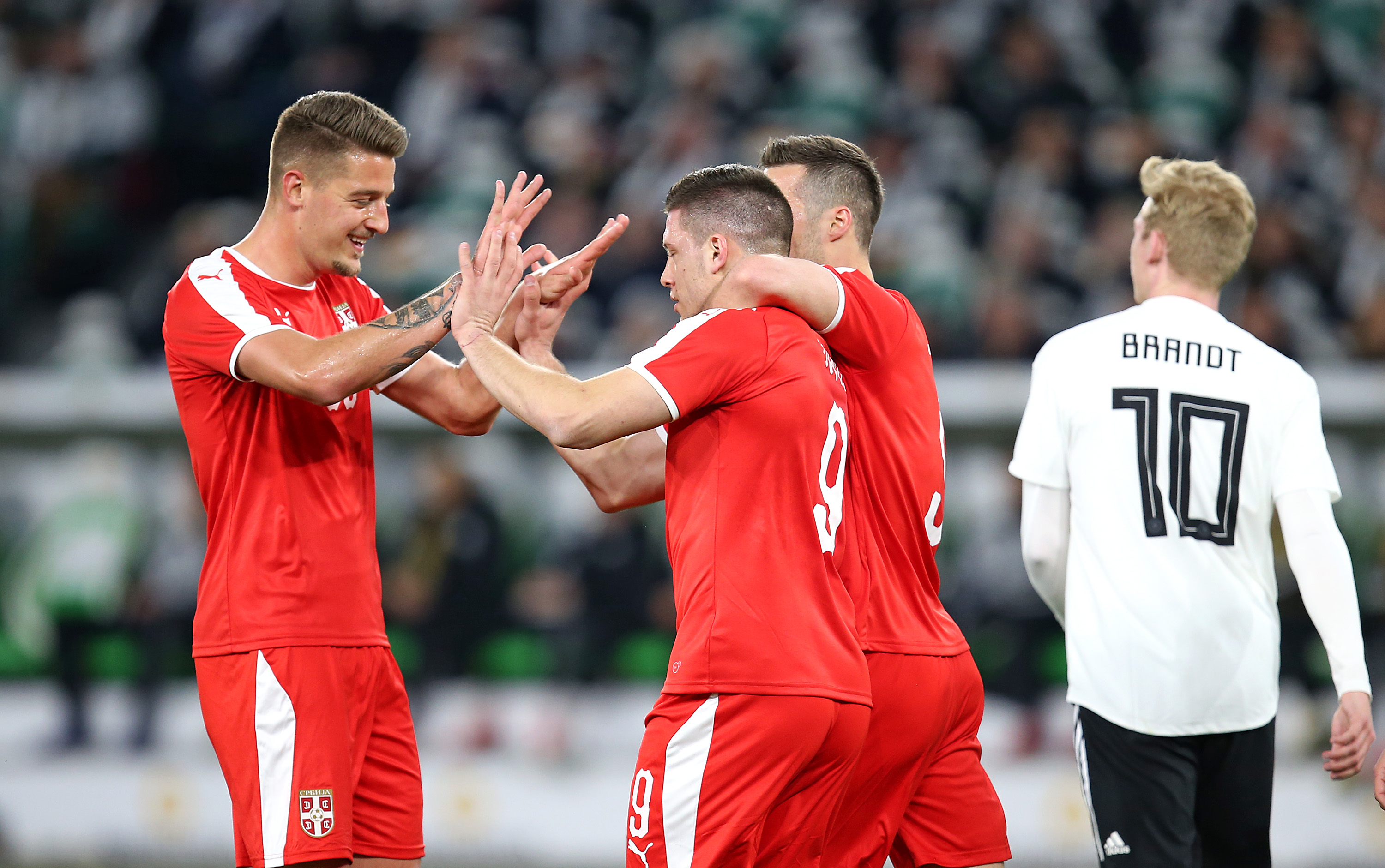 Fudbal Soccer-Prijateljski Mec-Friendly mtach
Nemacka v Srbija
Luka Jovic (C) celebrates after scoring a goal with Sergej Milinkovic Savic (L)
Wolfsburg, 20.03.2019.
foto: Starsportphoto ©
