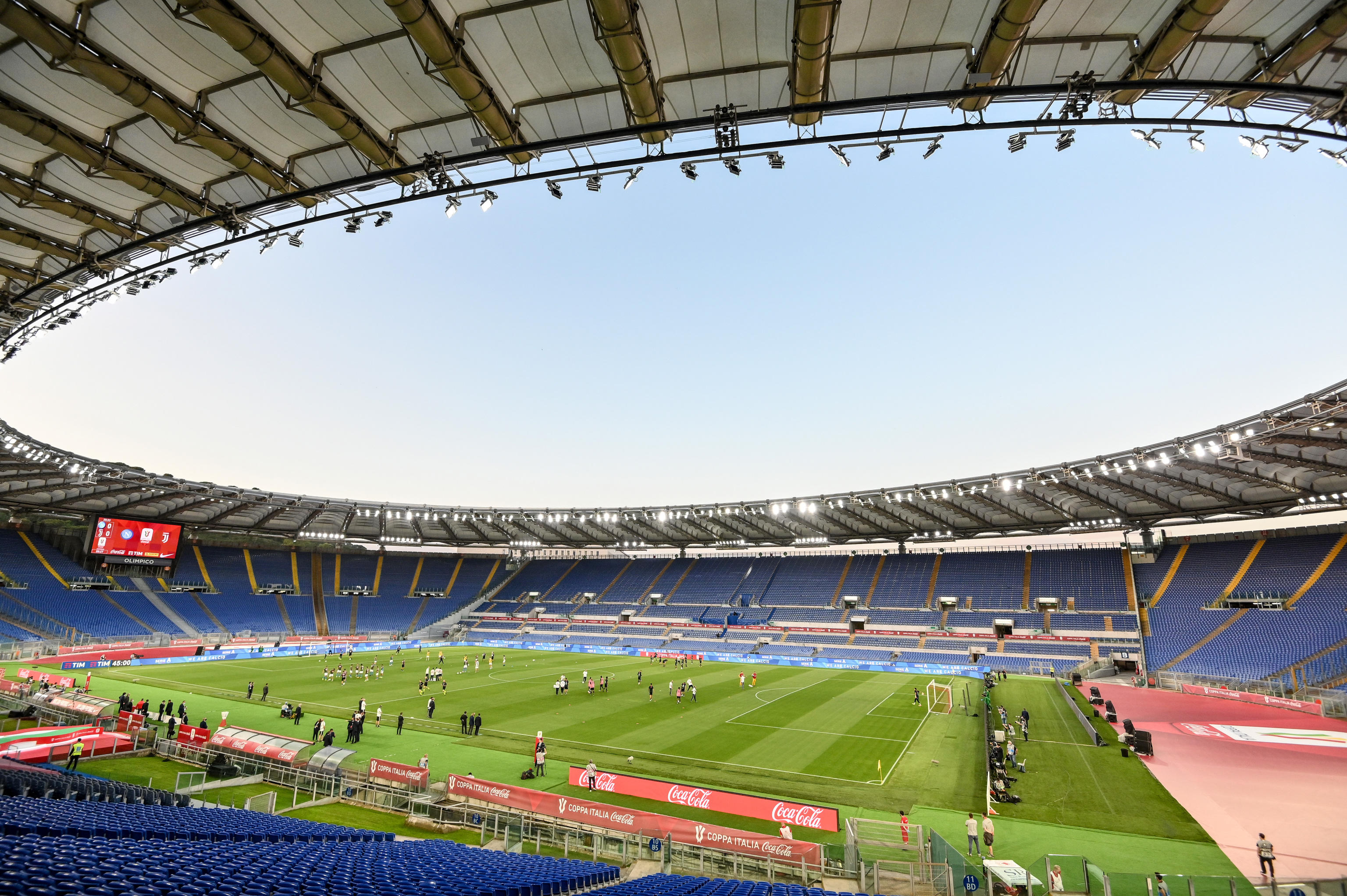 epa08491684 General view of empty stands before the Italian Cup final soccer match between SSC Napoli and Juventus FC at the Olimpico stadium in Rome, Italy, 17 June 2020.  EPA-EFE/ETTORE FERRARI