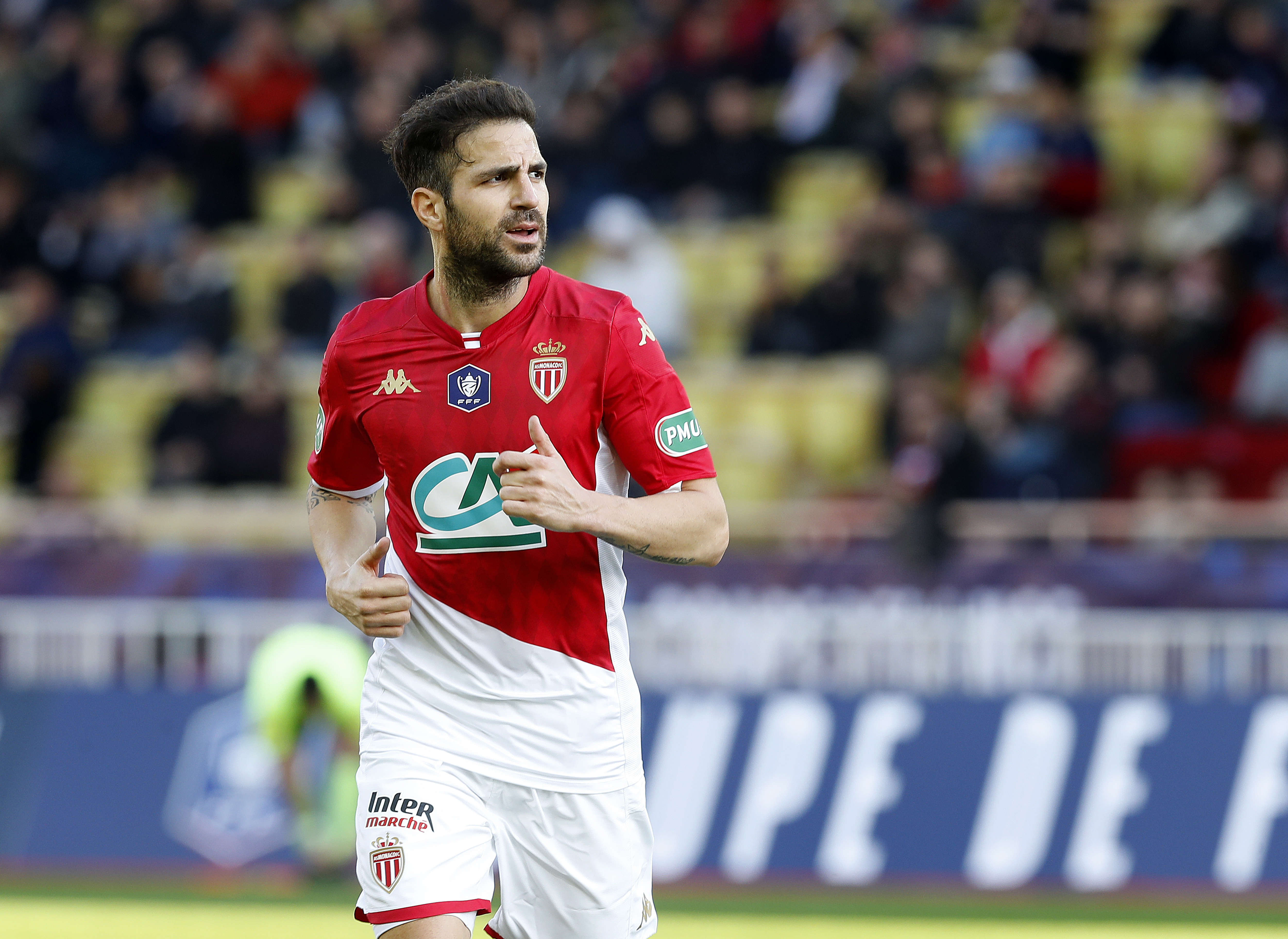 epa08102384 Cesc Fabregas of AS Monaco during the French Cup round of 32 soccer match, AS Monaco vs Stade de Reims, at Stade Louis II, in Monaco, 04 January 2020.  EPA-EFE/SEBASTIEN NOGIER