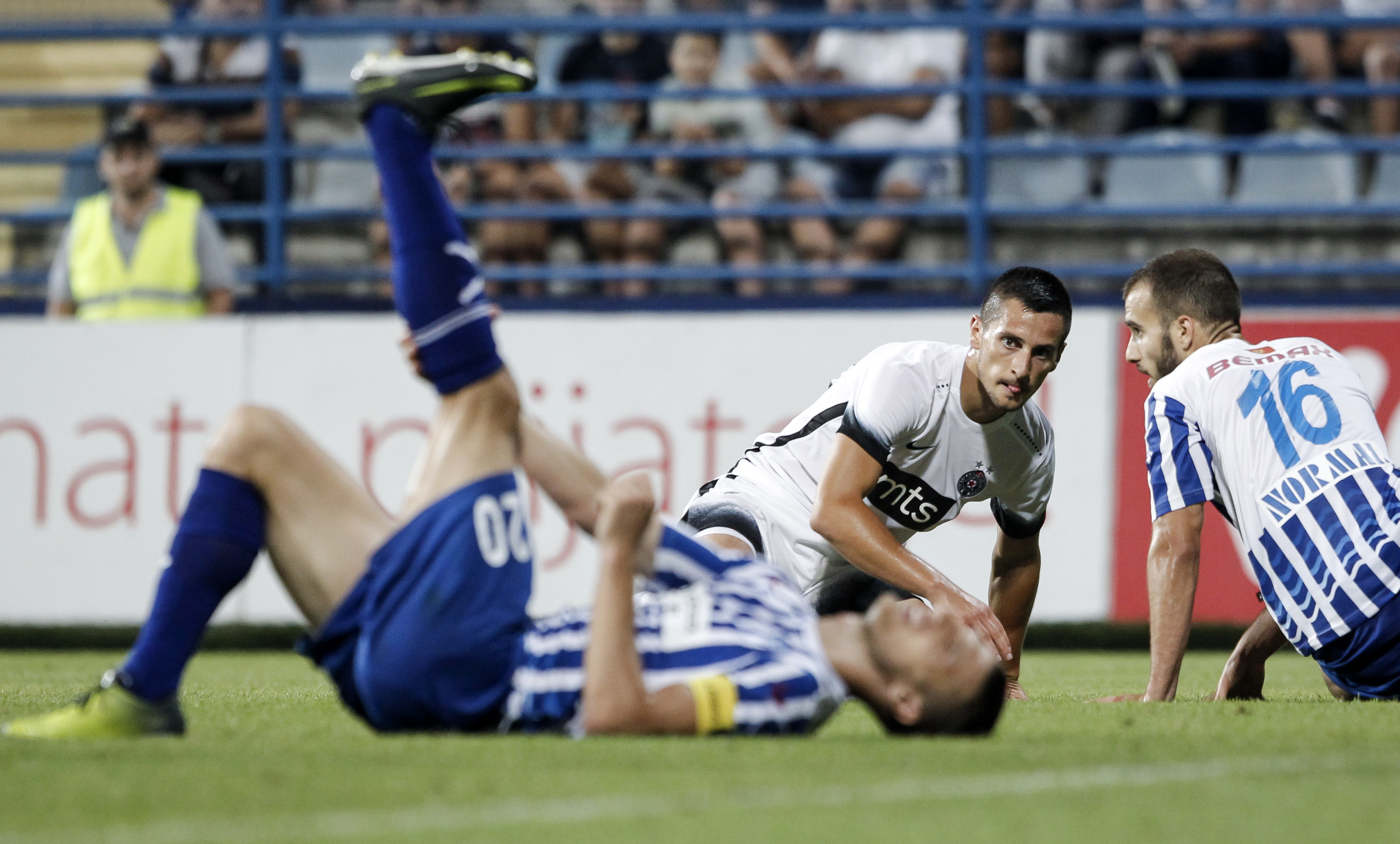 Fudbal UEFA Champions League season 2017-2018, Second qualifying round 2nd leg
Buducnost v Partizan
Nemanja Miletic (C) Momcilo Raspopovic (L) and Filip Mitrovic (R)
Podgorica, 18.07.2017.
foto: Starsportphoto ©