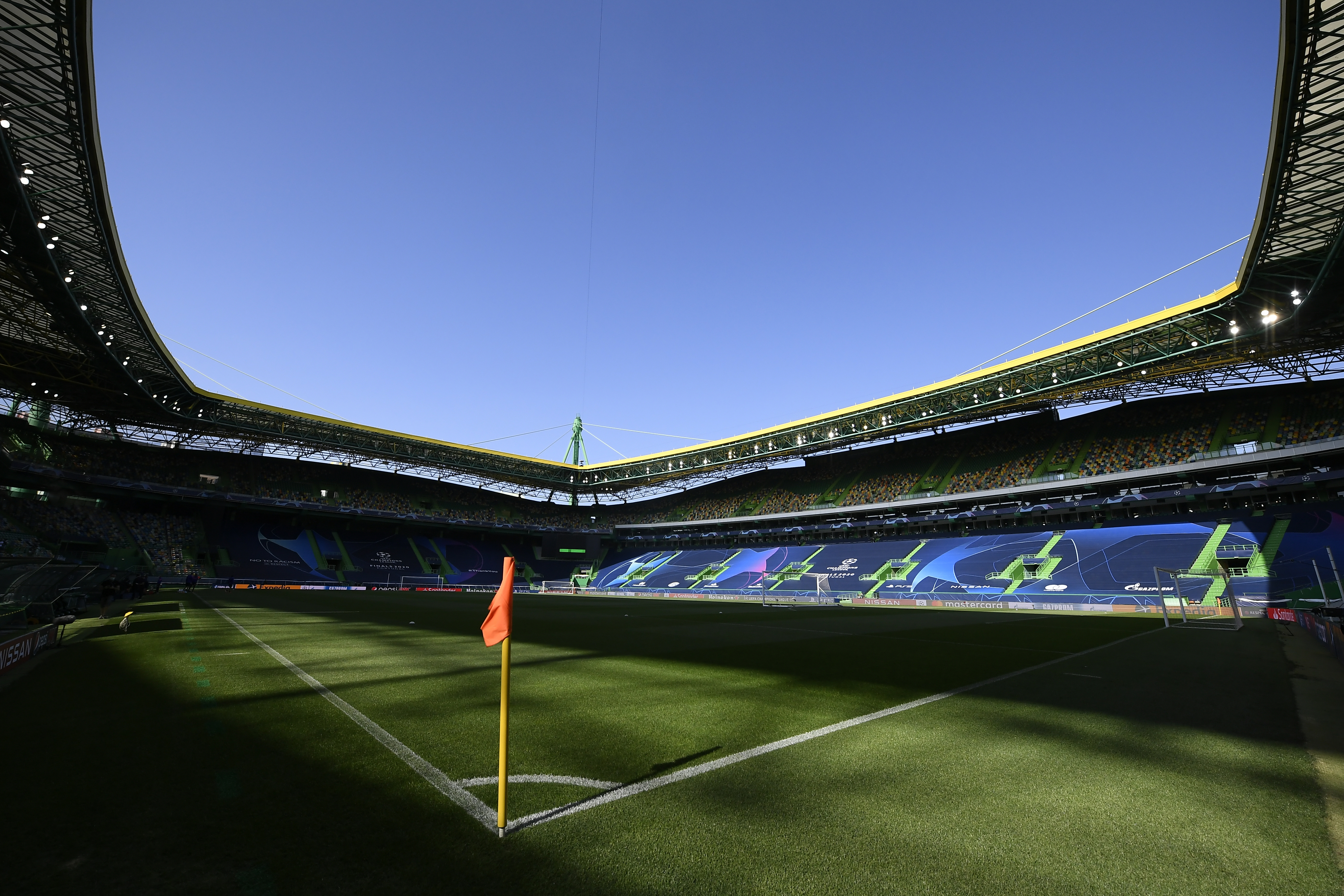 epa08599699 A general view of Estadio Jose Alvalade in Lisbon, Portugal, 12 August 2020. RB Leipzig will face Atletico Madrid in an UEFA Champions League quarter final match in Lisbon on 13 August.  EPA-EFE/Lluis Gene / POOL