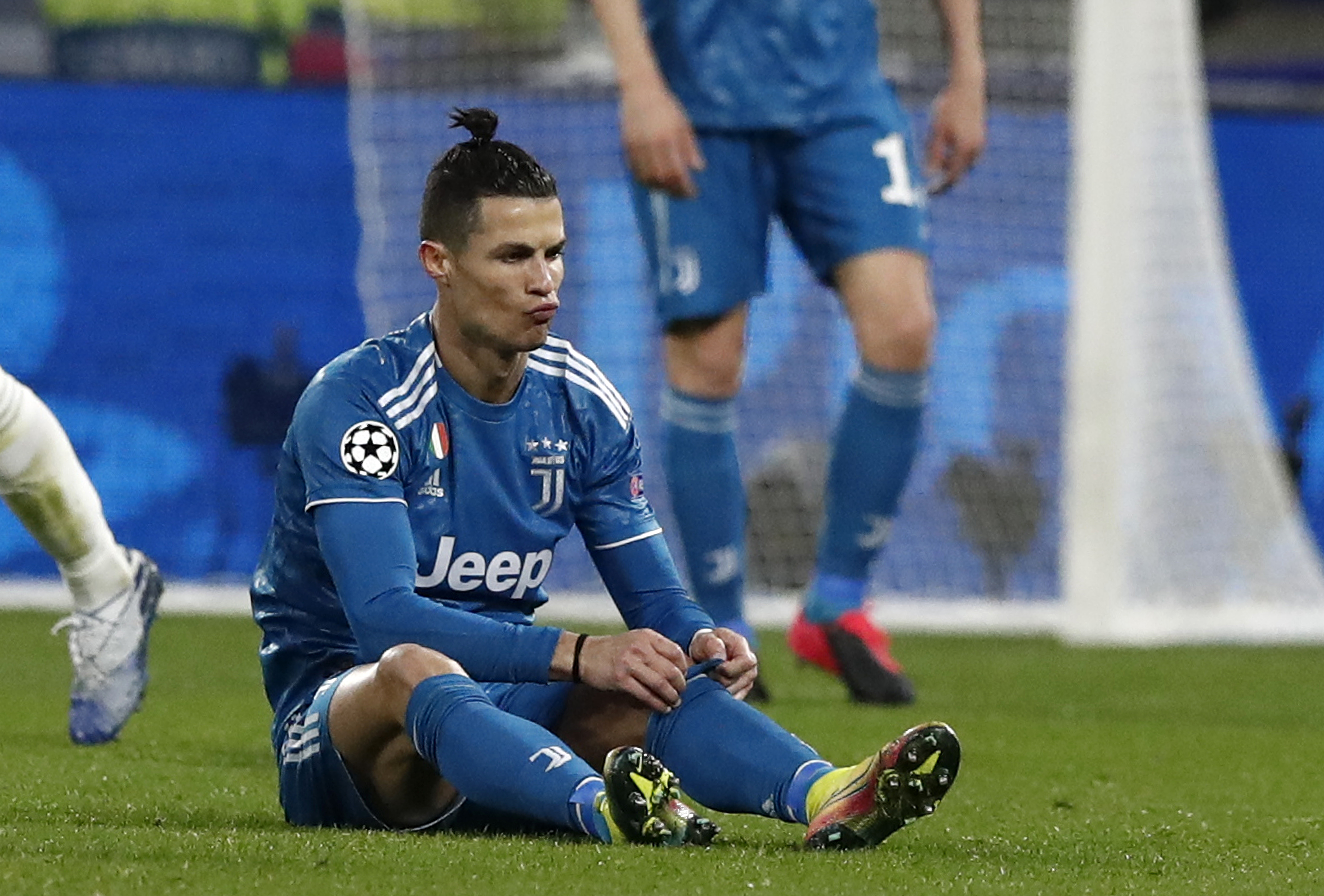 epa08250751 Cristiano Ronaldo reacts during the UEFA Champions League round of 16 first leg soccer match between Olympique Lyon and Juventus FC in Lyon, France, 26 February 2020.  EPA-EFE/GUILLAUME HORCAJUELO