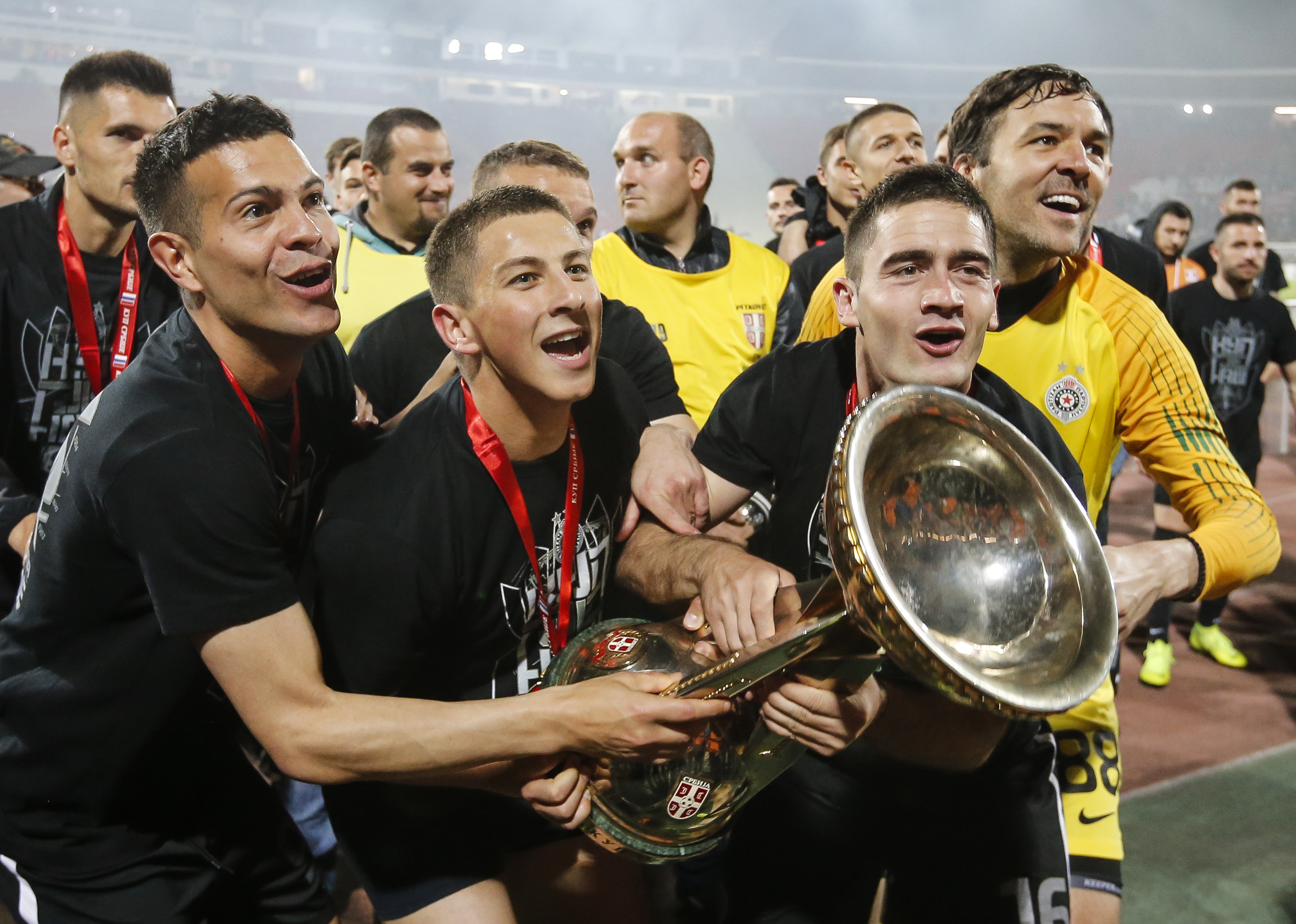 Fudbal Finale Kup Srbije Season 2018-2019
Crvena Zvezda v Partizan
from left Milan Smiljanic Zlatan Sehovic Sasa Zdjelar Goalkeeper Vladimir Stojkovic
Beograd, 23.05.2019.
foto: Srdjan Stevanovic/Starsportphoto ©