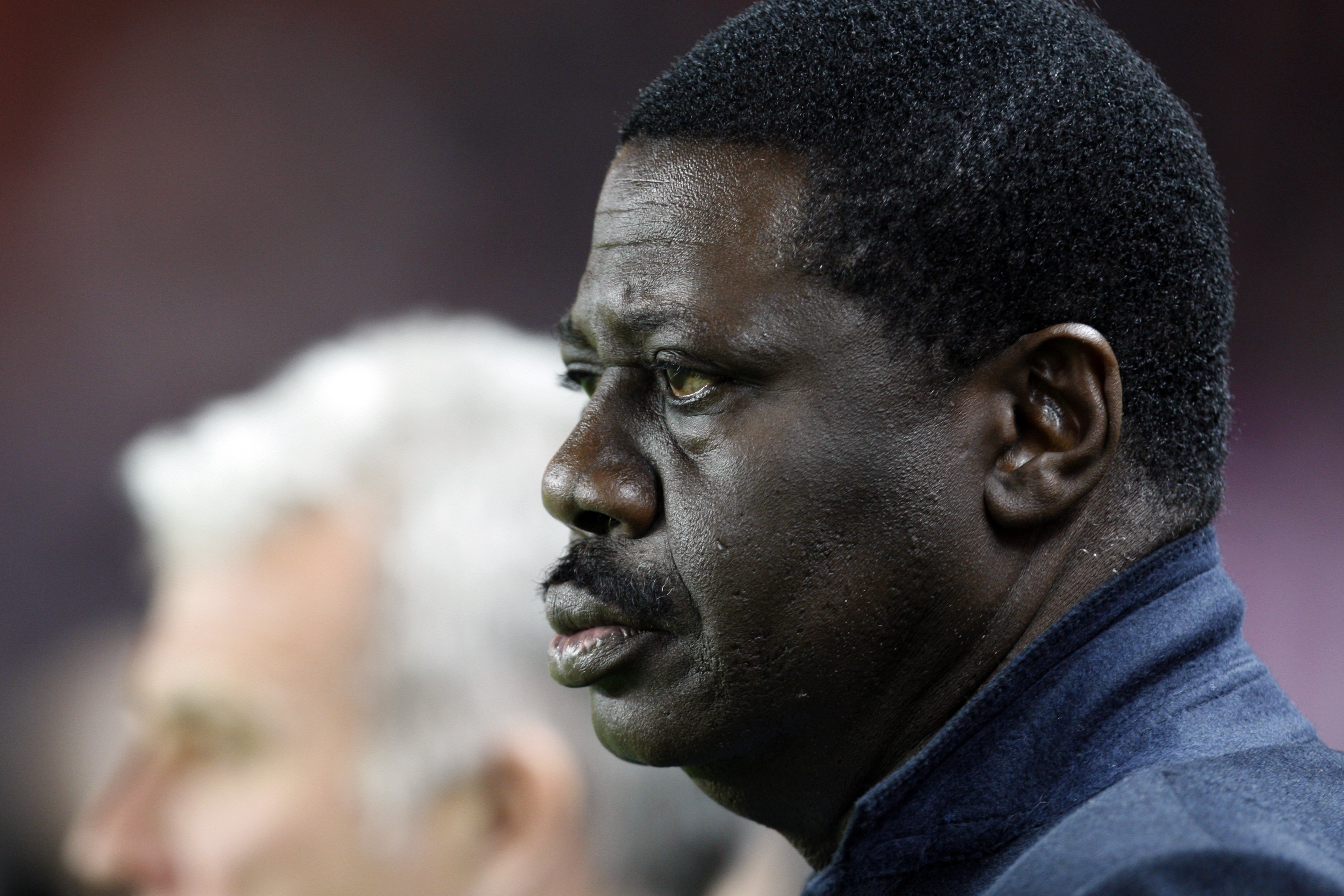 Olympique Marseille's President Diouf attends the warm-up before facing Paris St Germain during a French Ligue 1 soccer match in Paris