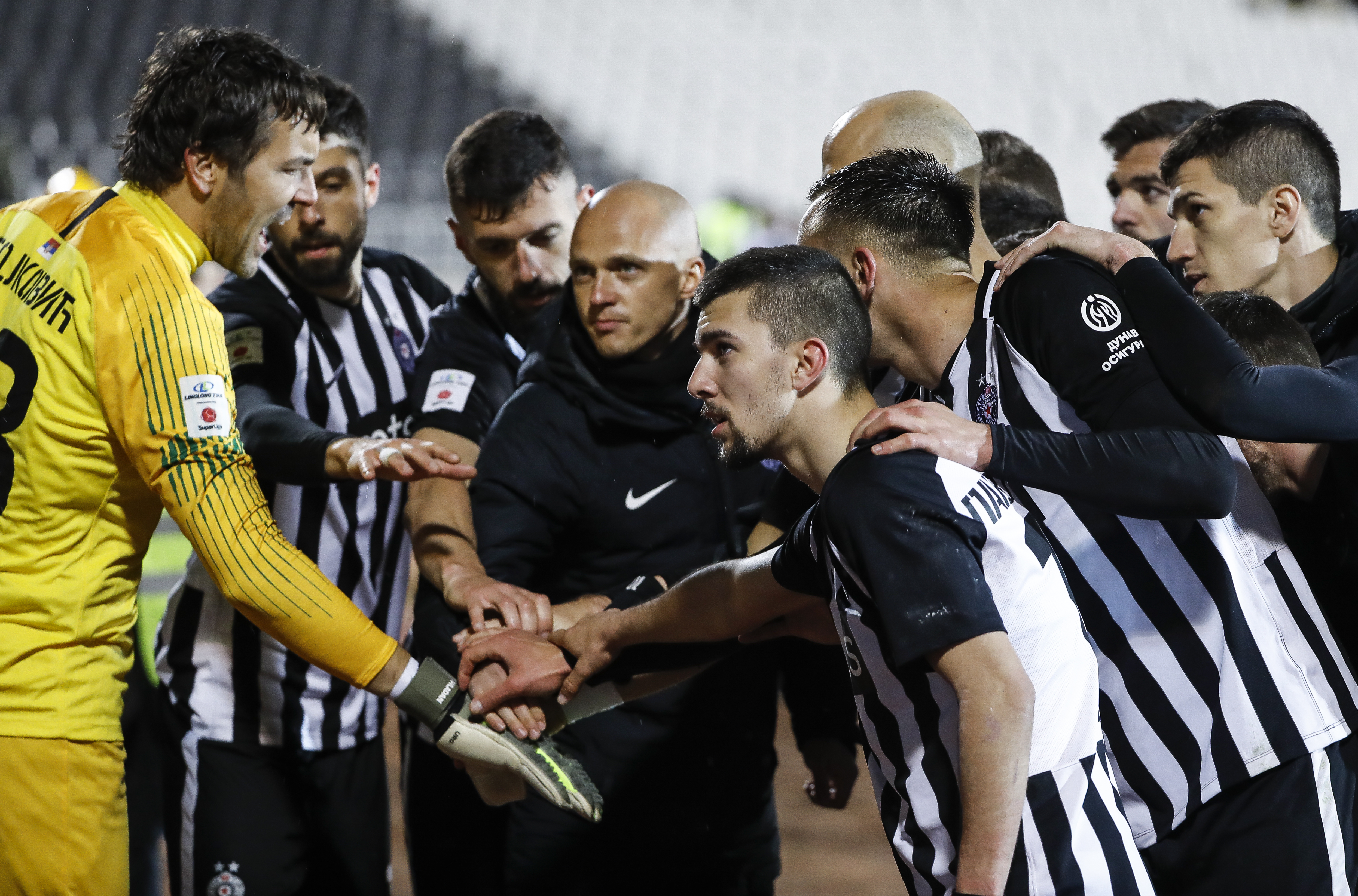 Fudbal Super League Season 2019-2020
Partizan v Proleter Novi Sad
from left Goalkeeper Vladimir Stojkovic Uros Vitas Aleksandar Scekic Nemanja Stevanovic Lazar Pavlovic
Beograd, 26.02.2020.
foto: Srdjan Stevanovic/Starsportphoto ©